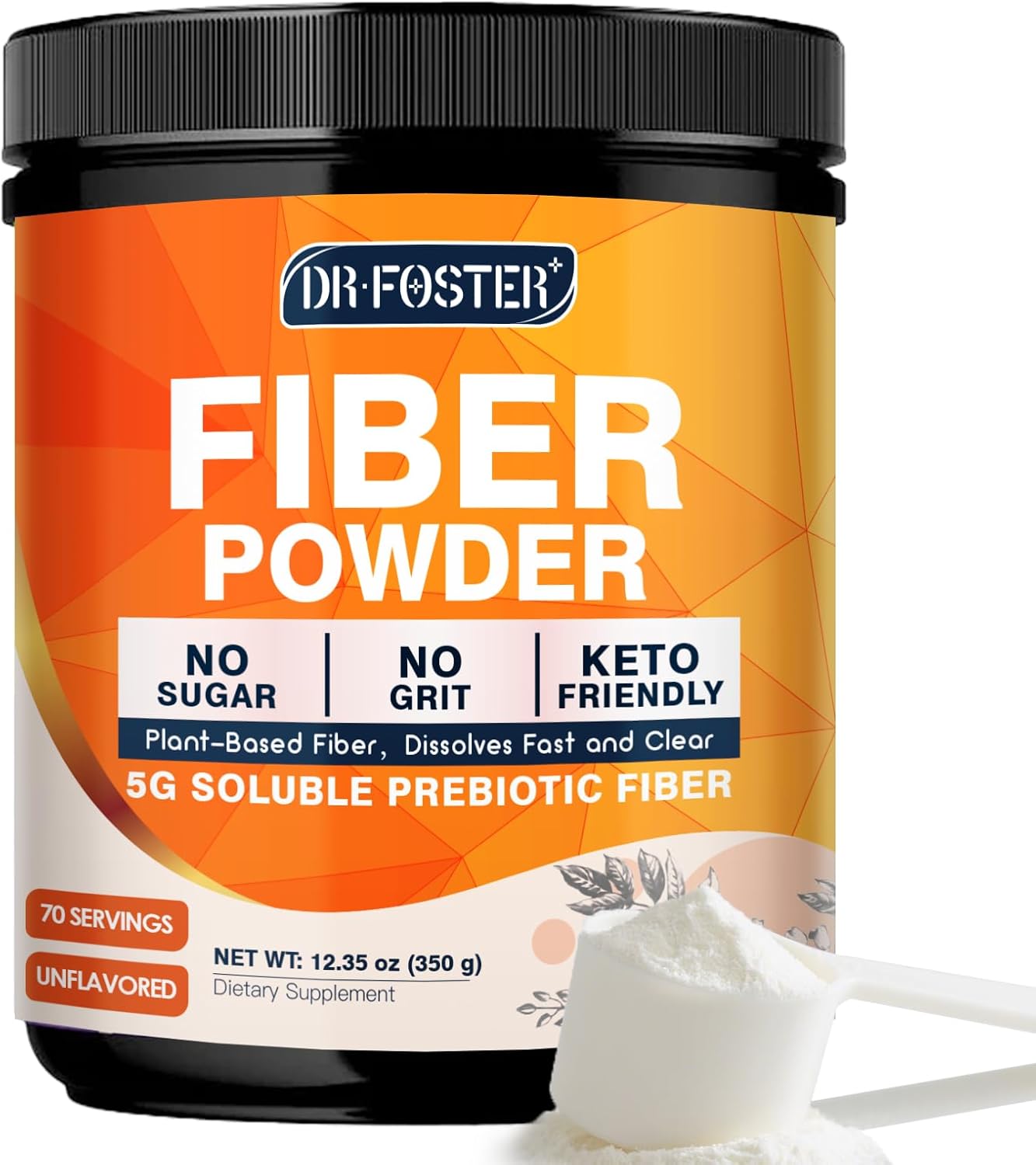 DRFOSTER Prebiotic Fiber Powder Unflavored – Soluble Fiber Supplement with Acacia Fiber & Inulin Powder for Digestive Health and Regularity | 5g Per Scoop, 70 Servings | Gluten & Sugar Free, Vegan