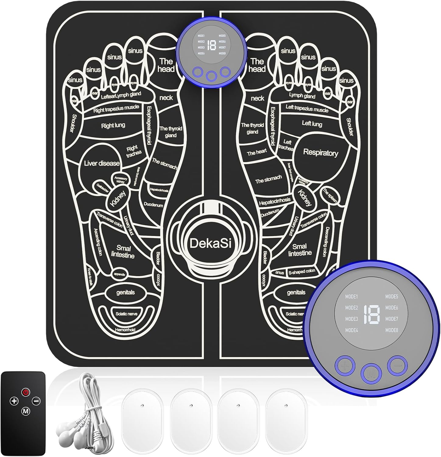 Portable Professional EMS Foot Massager with 4 Electrode Pads – Full Body Muscle Stimulator for Neuropathy & Recovery, 8 Modes 19 Levels, Foot Mat System for Pain Relief
