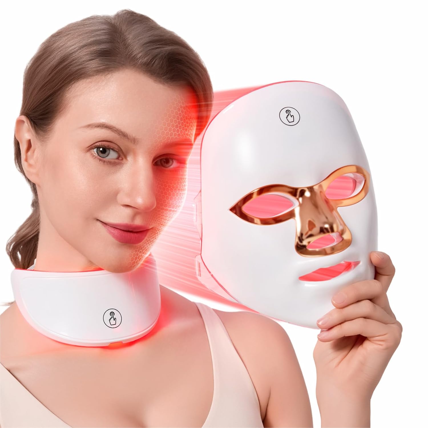 Red Light Therapy for Face and Neck, Red Light Therapy Mask Portable Led Face Mask Cordless, Eye-Protection for True Anti-Wrinkles Skincare at Home