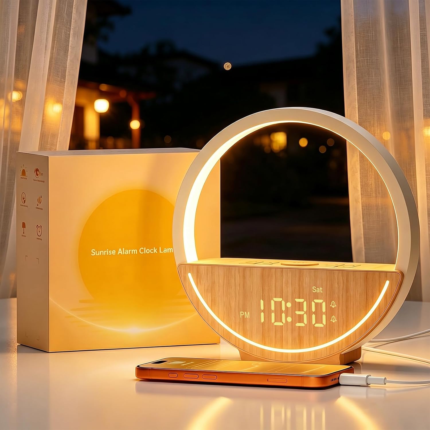 Vivilumens Sunrise Alarm Clock – Gentle Wake Up White Noise Sound Machine Alarm Clocks with 20 Soothing Sounds for Bedroom, Dual Alarms for Heavy Sleepers, Touch Control Night Light, Snooze, Timer