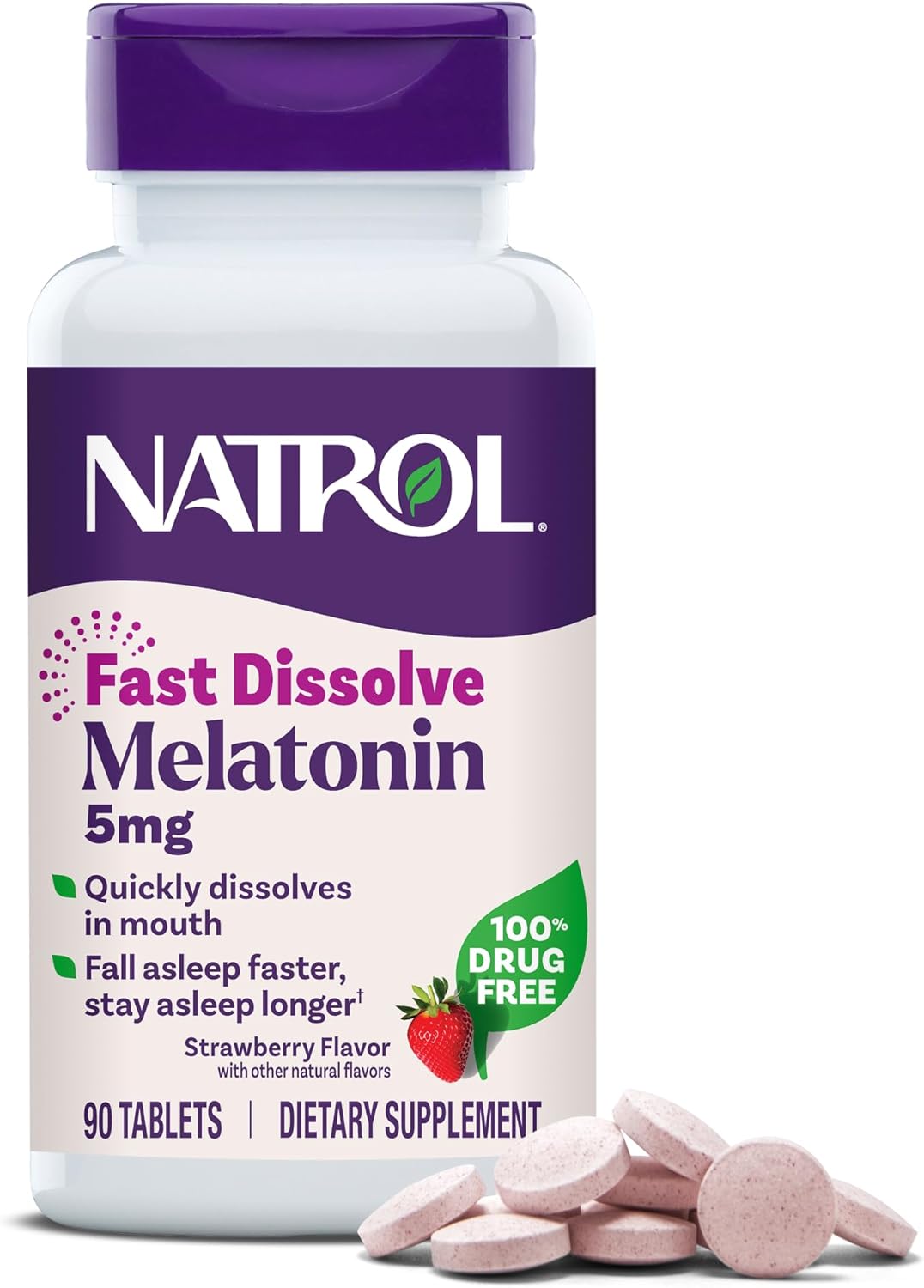 Natrol Melatonin 5mg Fast Dissolve Tablets, Strawberry Flavor, 90 Count, Sleep Aids for Adults, Fast Dissolve Melatonin for Adults, 90-Day Supply