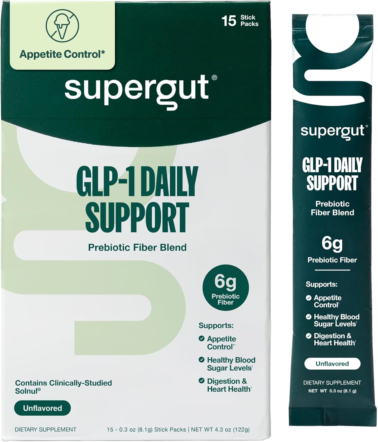 Supergut GLP1 Daily Support – High Fiber GLP-1 Supplement Powder for Women & Men – Sugar-Free Drink Mix for Gut Health (15 Servings)