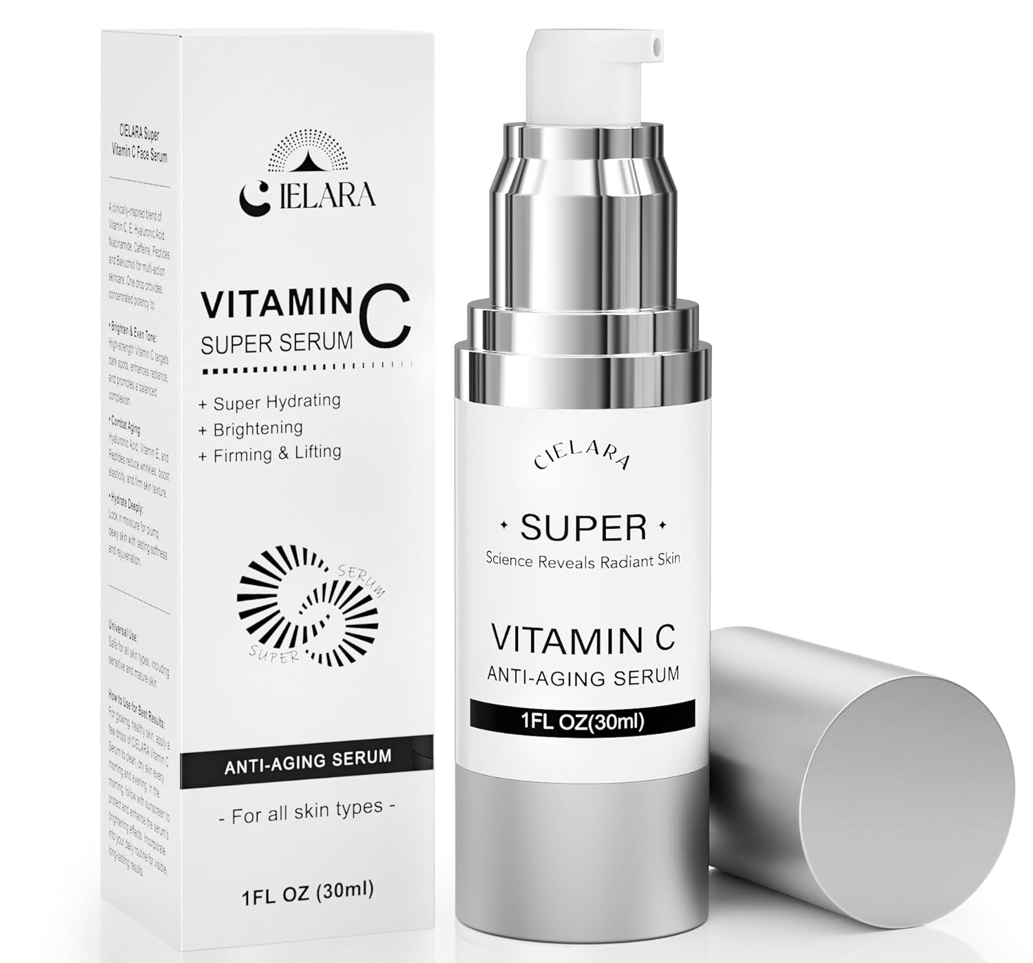 Super Vitamin C Serum for Women, 20% Vit C Anti Aging & Wrinkle Super C Serum for Face With Hyaluronic Acid, Vitamin E, Caffeine, Peptides For Face Fine Lines Wrinkle Brightening- 1 Fl Oz