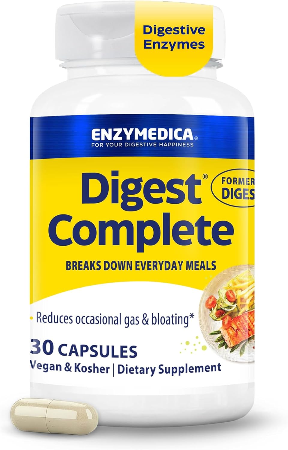 Enzymedica Digest Complete – Digestive Enzyme Supplement for Women & Men, Enzyme Capsules for Digestion, Gut Health Support, Helps Gas & Bloating, Energy Support, Vegan – 30 Caps
