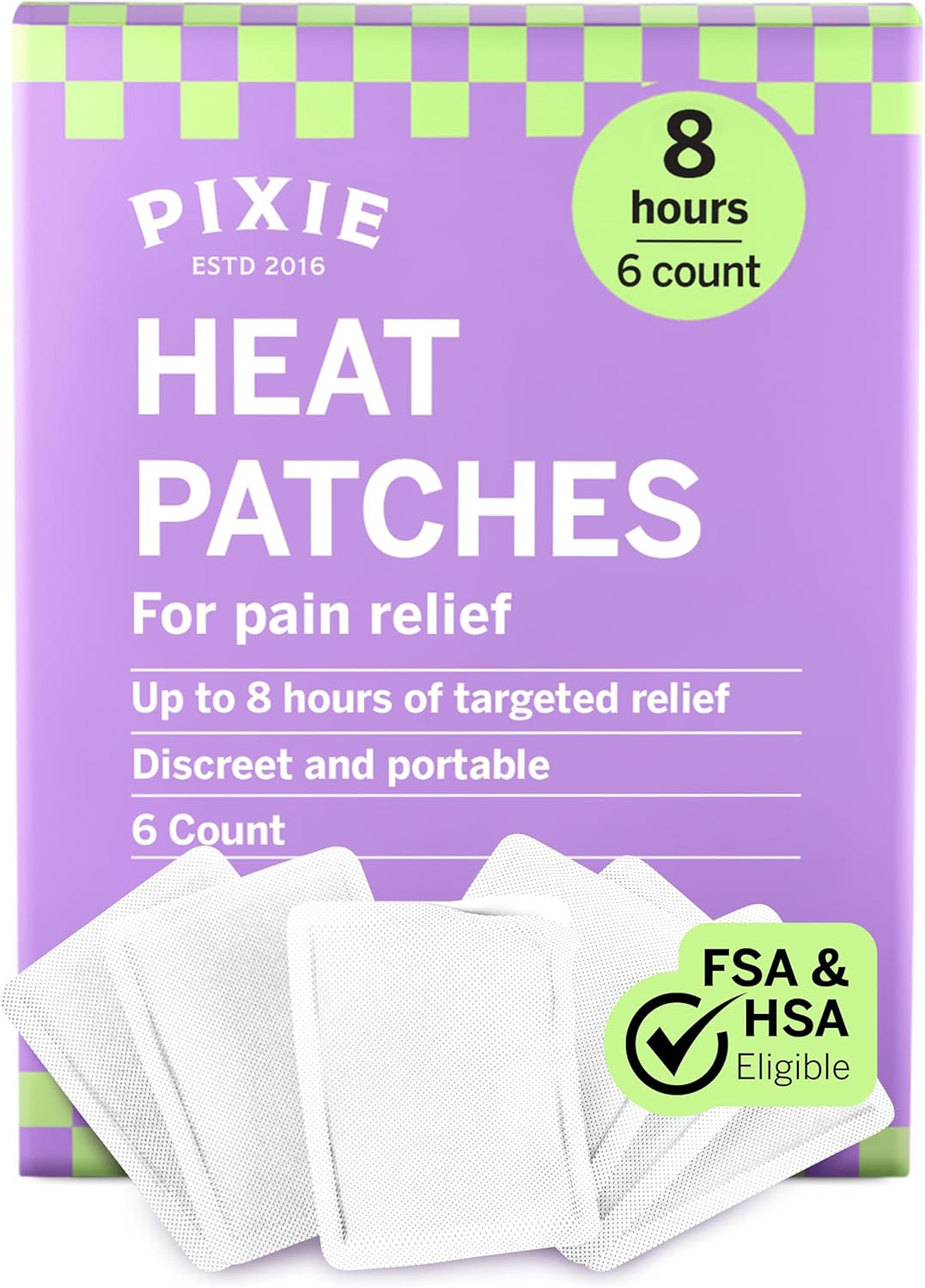 Pixie Period Cramps Menstrual Pain Relief Heat Patches – Lower Abdominal & Back Soothing Therapy – Natural Alternative to Lidocaine ICY Hot – Up to 8 Hours – 6 Count Discreet Disposable Heat Pads