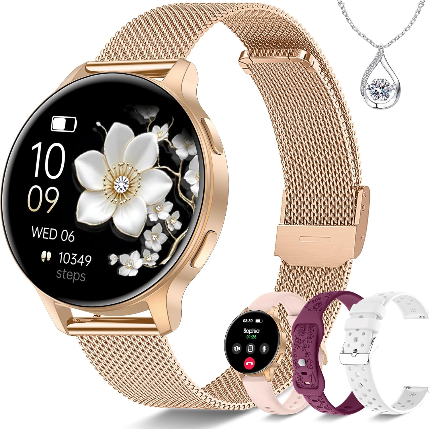 Iaret Smart Watch for Women, 1.27″ HD Fitness Tracker with 4 Bands & Necklace Gift Set, Heart Rate SpO2 Sleep Monitor, 120+ Sport Modes, Call & Notifications, Smartwatch for Android iPhone, 40mm