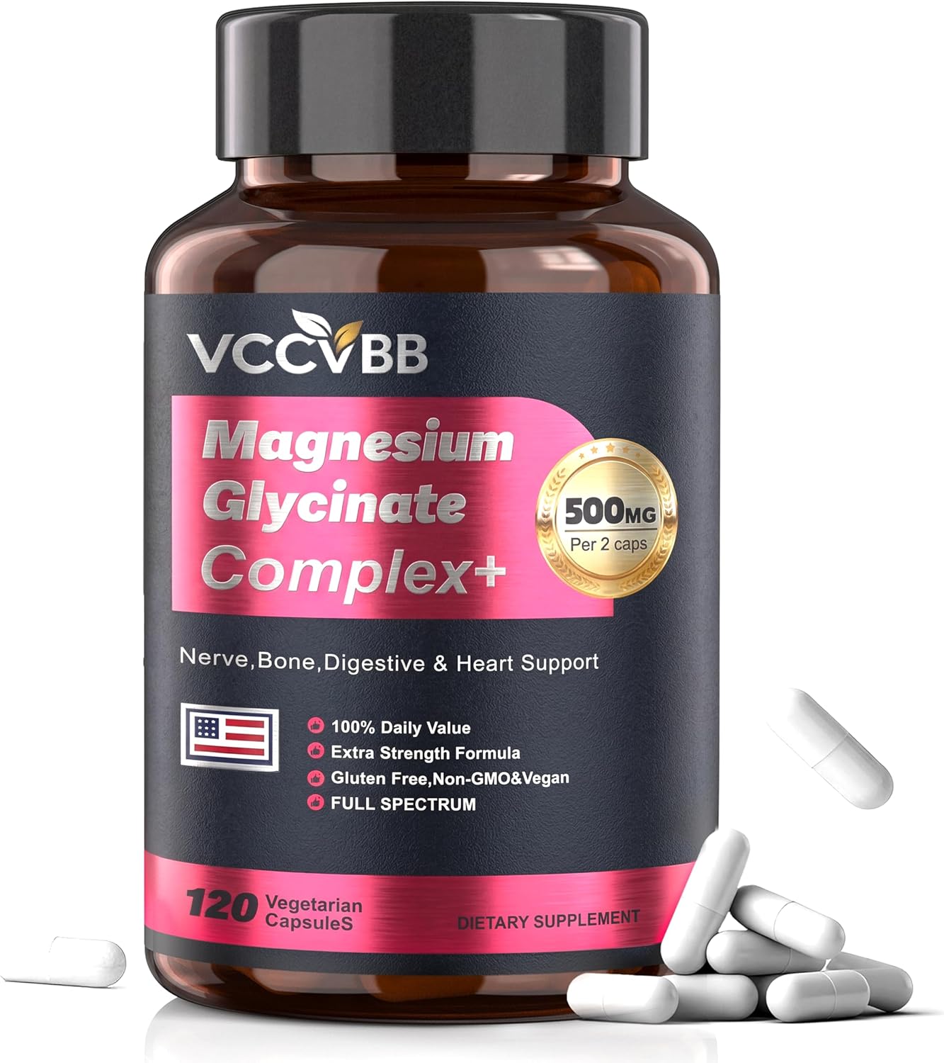 Magnesium Glycinate 500mg | 12-in-1 High Absorption Magnesium Complex, Citrate, Malate & Taurate | Relieve Cramps, Stress, Better Sleep | Heart, Bone & Nerve Health | 120 Vegan Capsules