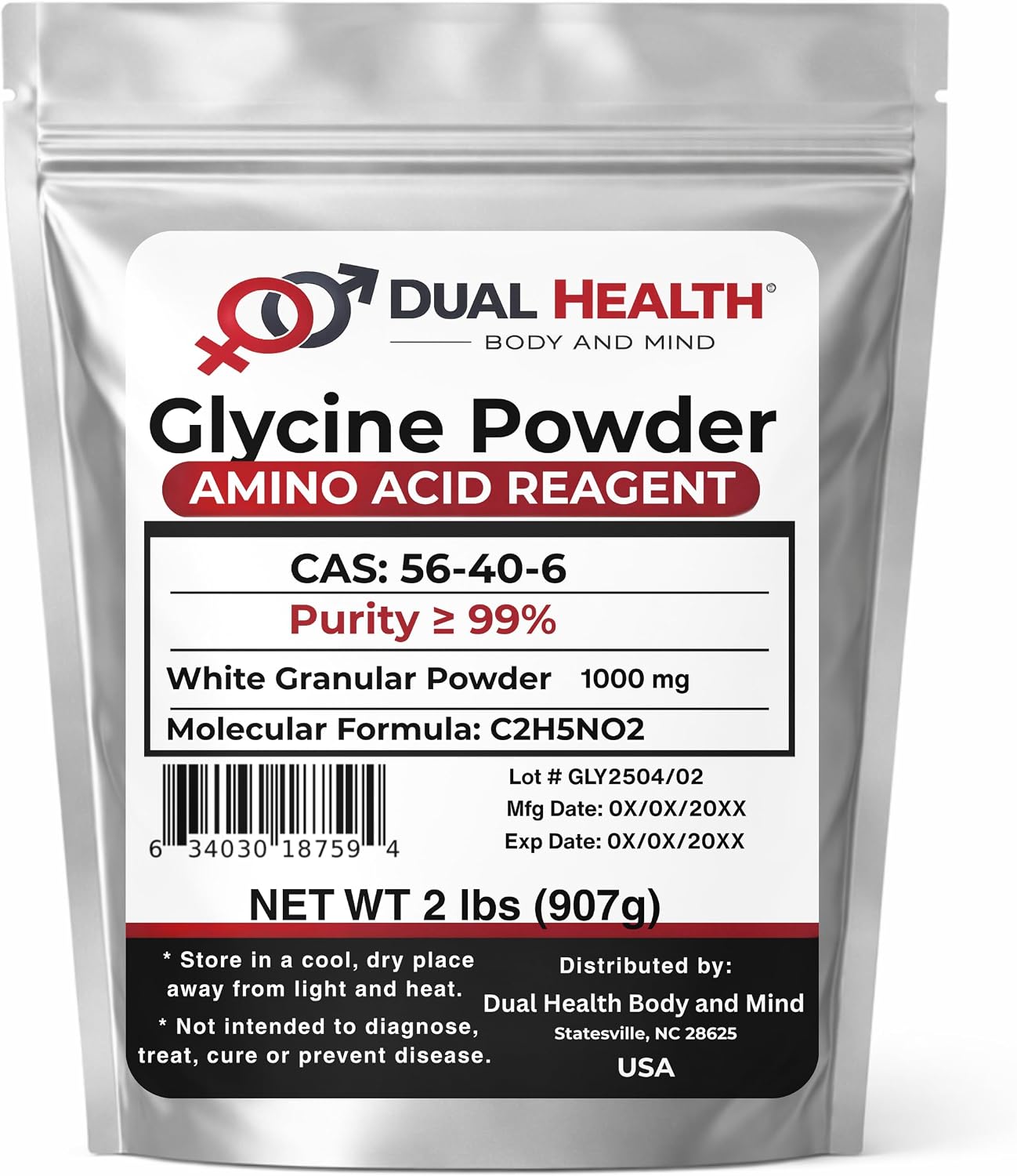 Glycine Powder (2 lbs) Pure Free Form Glycine Bulk Supplements, Sleep Amino Acid, Non-GMO, Gluten Free