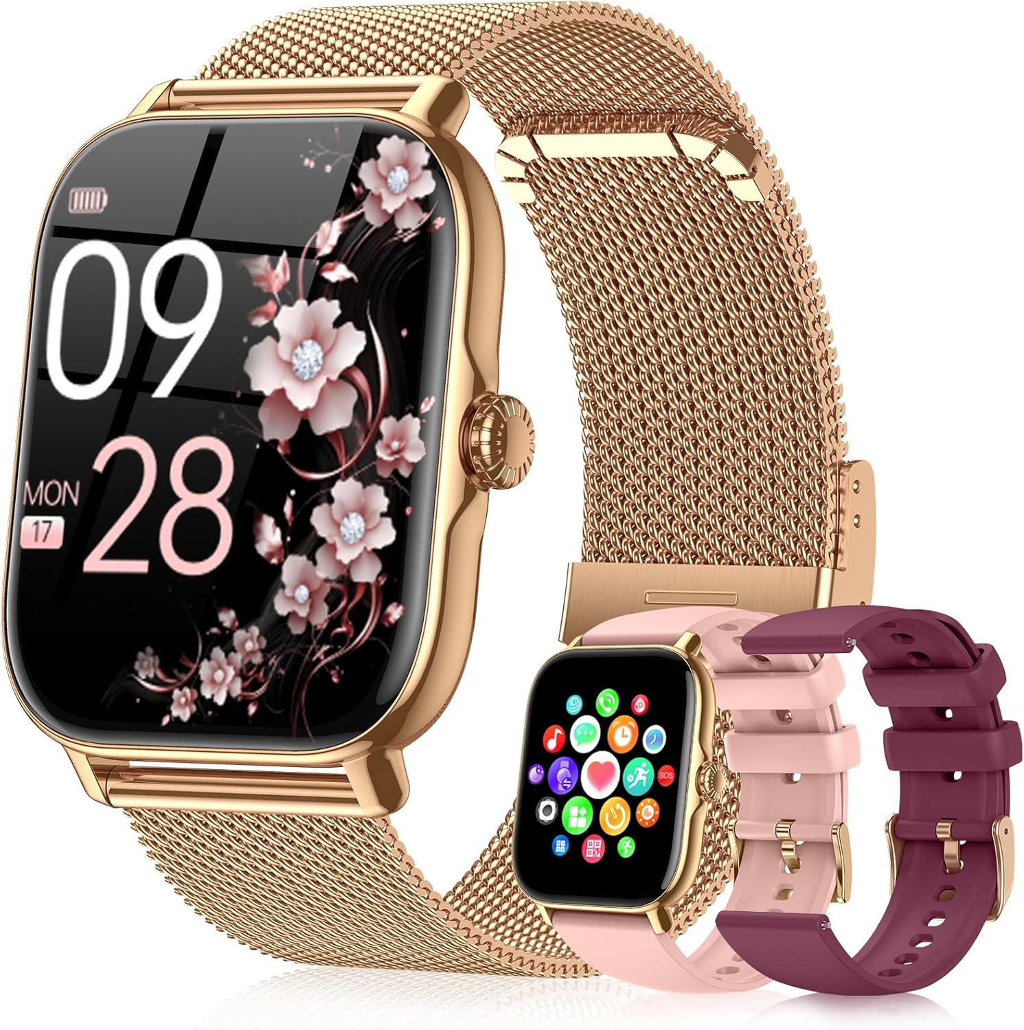 Smart Watches for Women Men, Steps Counter Fitness Tracker Watch for Android iPhone with Sleep Calorie Monitor and 110+ Sports, IP68 Waterproof, Pedometer Smartwatch (Gold, 1.91)