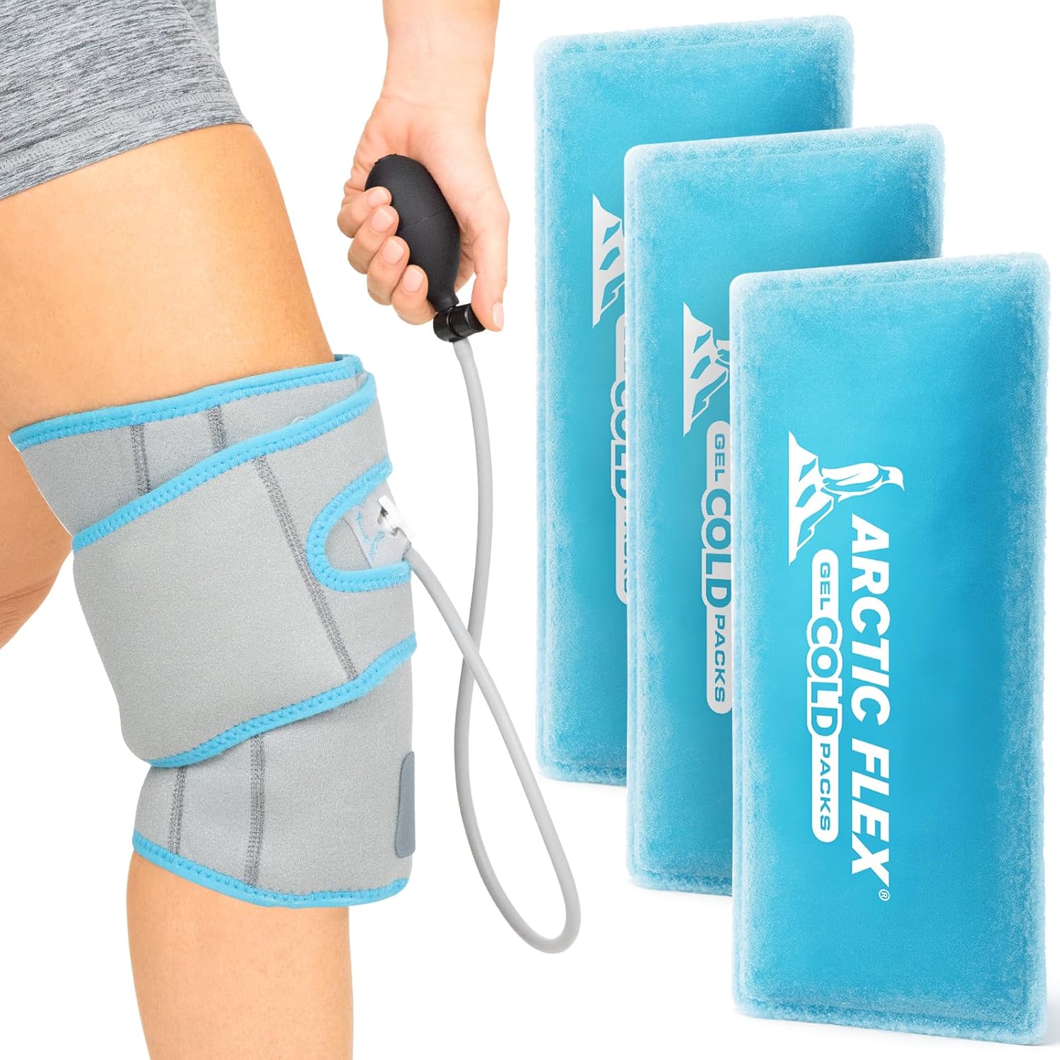 Vive Compression Knee Ice Wrap – Reusable Brace with Air Pump – Hot/Cold Therapy for Men, Women, Pain Relief, Swelling and Recovery Support – Adjustable and Inflatable Pack for Sports Injury Sprains
