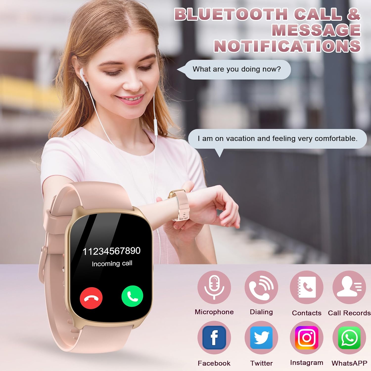 Smart Watch for Men Women, 1.95” HD Curved Screen Smartwatch(Answer/Make Call), Fitness Tracker with 112 Sport Modes, IP68 Waterproof Fitness Watch with Heart Rate/Sleep Monitor/Pedometer, Pink