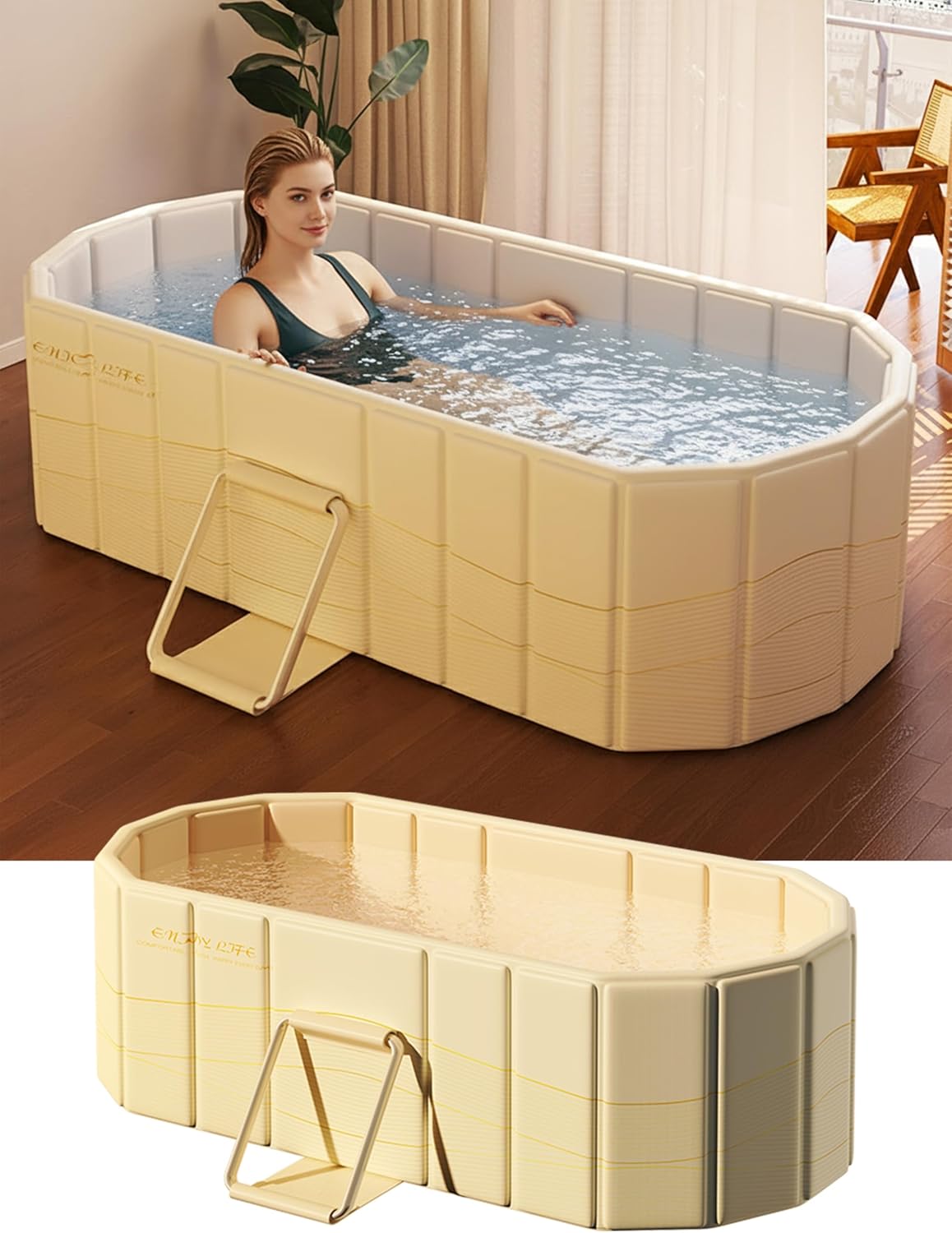Portable Bathtub Ice Bath Tub – Foldable Collapsible Bathtub for Adult Shower Bathroom Hot SPA Soaking Cold Plunge Tub Freestanding Bathtub 59″Lx22″Wx20″H White