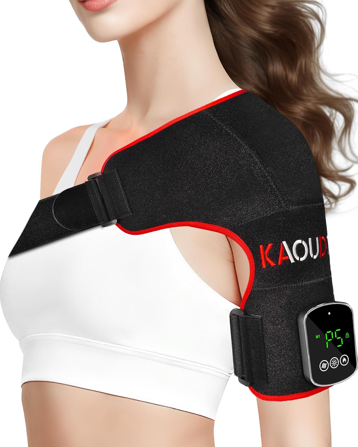 Cordless Red Light Therapy for Shoulder with Vibration Massage, 5000mAh Rechargeable Heated Shoulder Pad Massager with Timer, 660nm&850nm Near Infrared Light Therapy