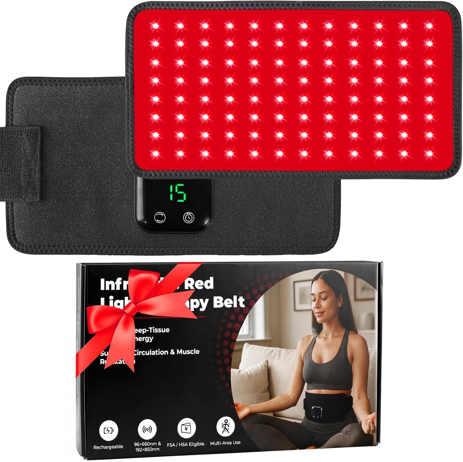Red Light Therapy Belt for Back Waist: Cordless Rechargeable Infrared Red Light Therapy for Body Joint & Muscle Comfort 660nm & 850nm Portable Wrap for Home Office, Gifts for Father’s Day/Birthday