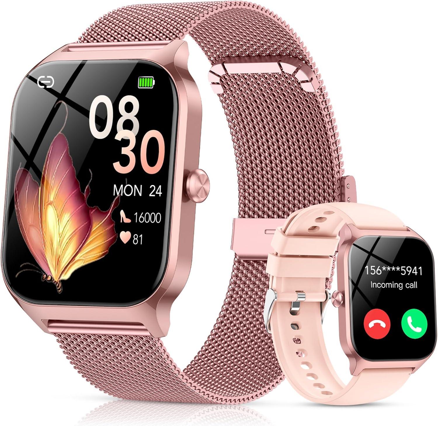 Smart Watch for Women, Answer/Make Call/AI Voice,1.85″ HD Smartwatch Compatible for iPhone/Samsung/Android,120+Sport Modes Fitness Tracker with Heart Rate/Sleep Monitor, IP68Waterproof (2 Bands)