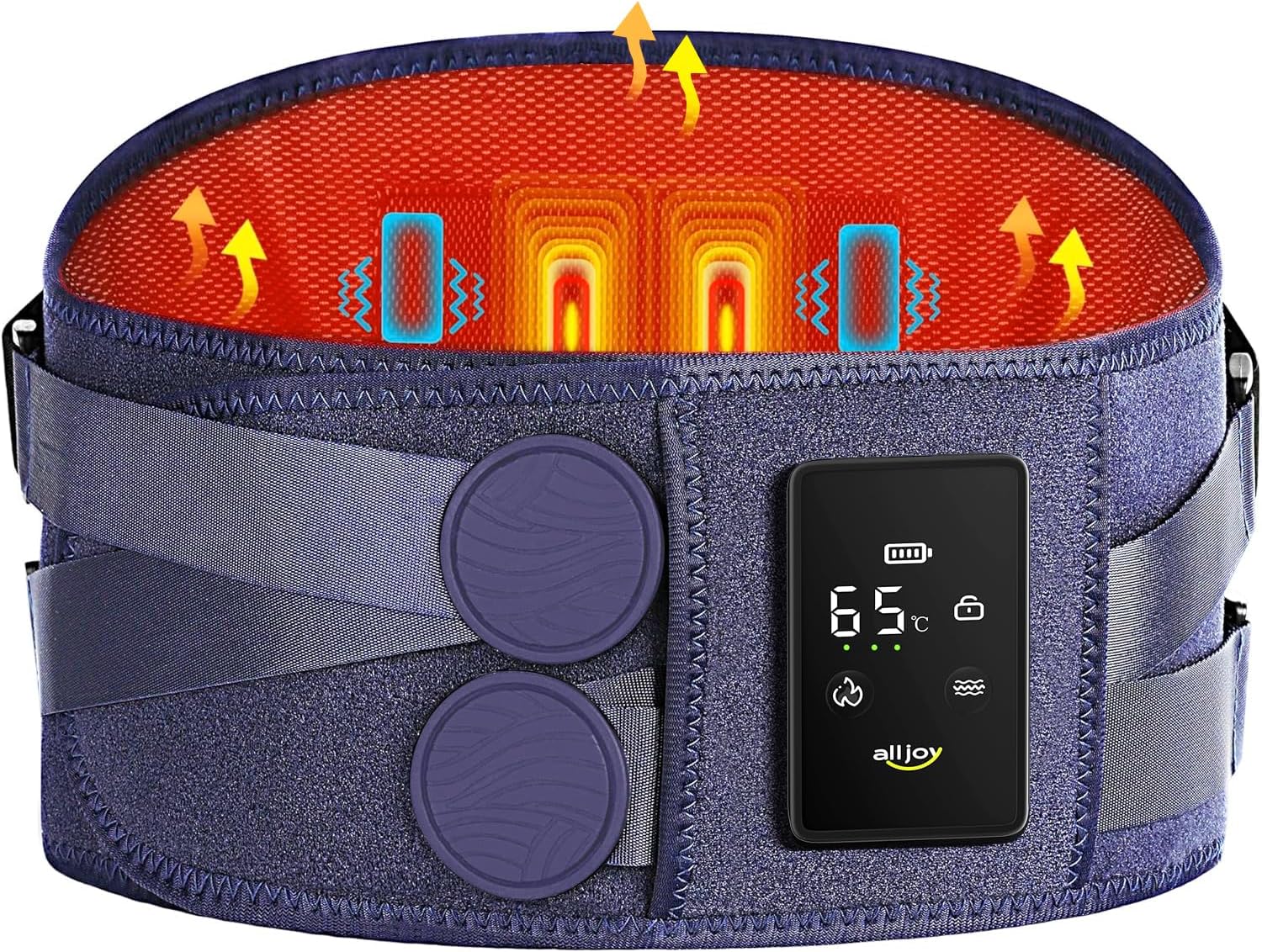 ALLJOY 67″ Cordless Heating Pad for Back Pain Relief FSA Eligible HSA, Birthday Gifts for Women Men Mom Dad, Portable Lower Back Massager with 3 Heat 5 Vibration, Wireless Heating Pad for Cramps