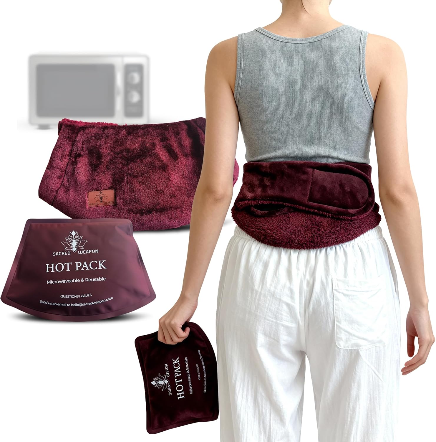 Sacred Weapon Microwavable Heating Pad for Period Cramps, PMS & Bloating — Wearable, Cordless, Travel Menstrual Cramp Belt — Postpartum Recovery & Pelvic Pain Relief — Reusable Gel Pack for Women