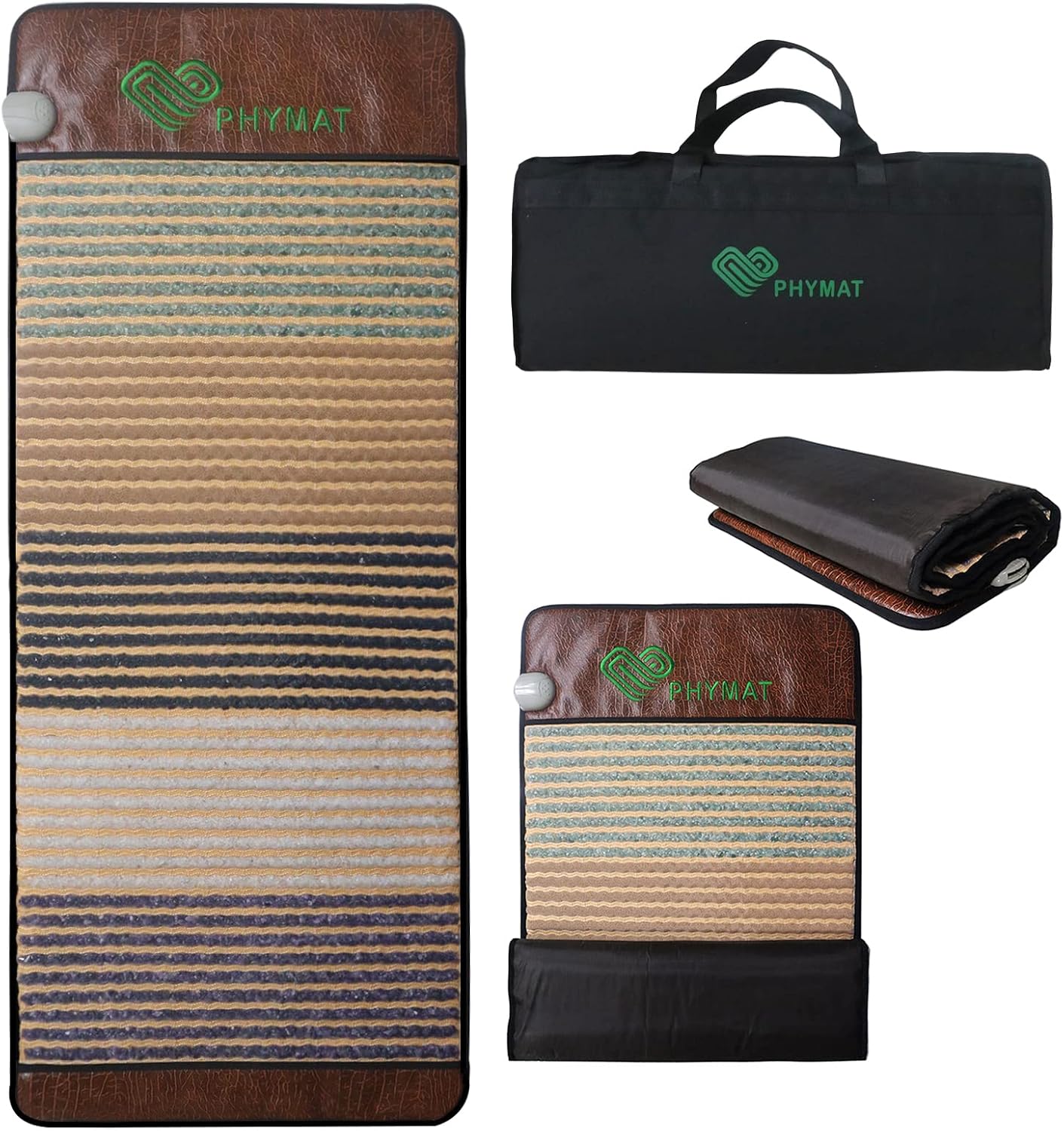 PHYMAT 59×23.6in Far Infrared Heating Mat – 4 Natural Gemstones & Tourmaline Ceramic – Rollable Portable Hot Stone Spa Meditation Pad – Smart Controller & Auto Off