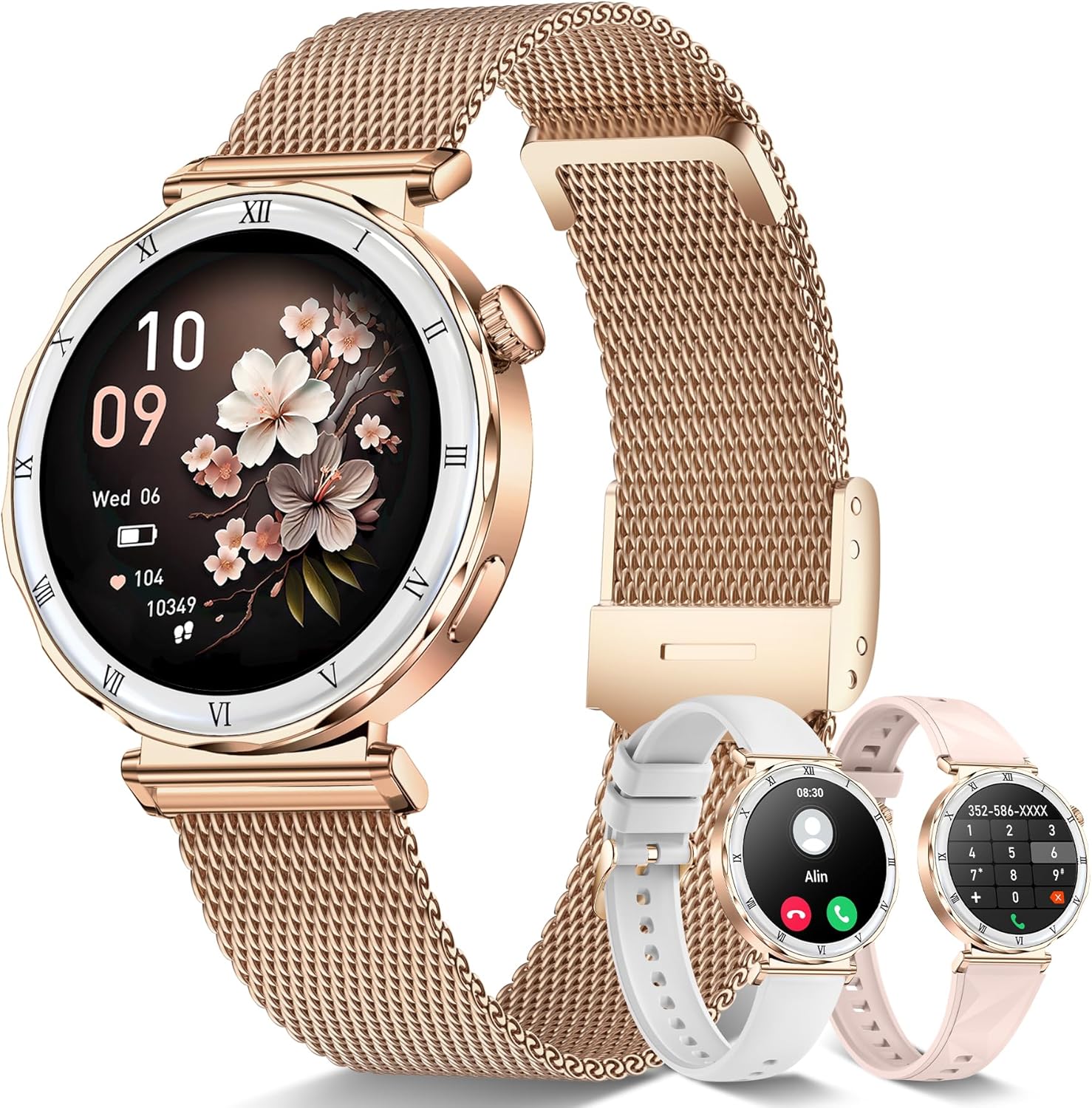 Smart Watches for Women (Answer/Make Calls),1.19″ AMOLED Slim Smartwatch with Heart Rate/Sleep Monitor,120+ Sport Modes Fitness Tracker with Bluetooth for iOS/Android Rose Gold
