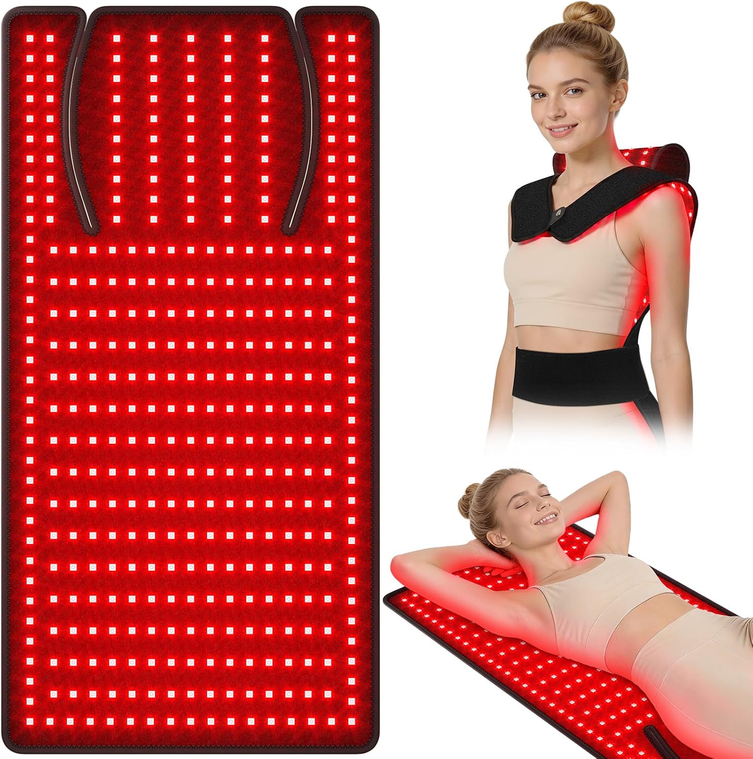 KingPavonini Red Light Therapy Mat for Body, 33”×17”Wearable Red Light Heating Pad for Neck Shoulder with Skin-Safe TPU, 380 LEDs 660nm/850nm Infrared Light Therapy for Back, Muscle, Joint Relief