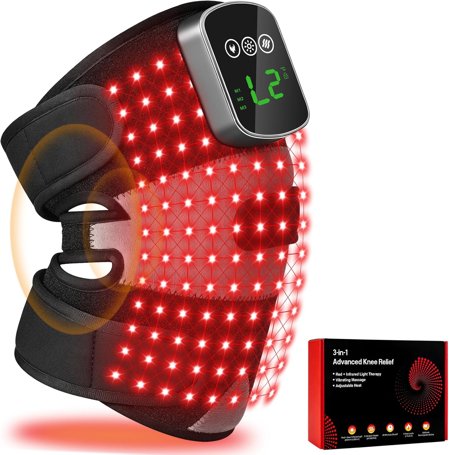 Knee Massager with Heat and Red Light Therapy, 660nm & 850nm Red Light Knee Therapy Device with Vibration, 5000mAh Cordless Heated Knee Wrap for Daily Comfort, Elbow Shoulder