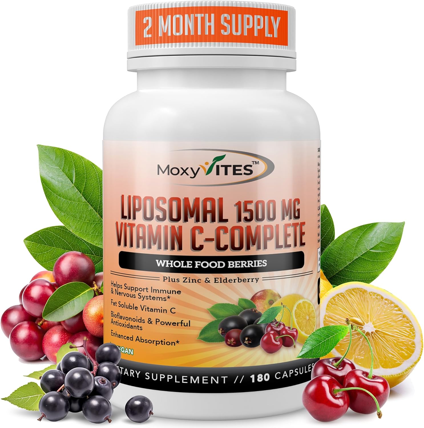 Liposomal Vitamin C with Zinc Capsules – Vit C Organic Elderberry, Amla, Camu Camu- Vitamina C High Absorption, Anti Aging, Immune Support,1500mg/Serving 3 Month Supply Gluten Free NON GMO Veggie Caps