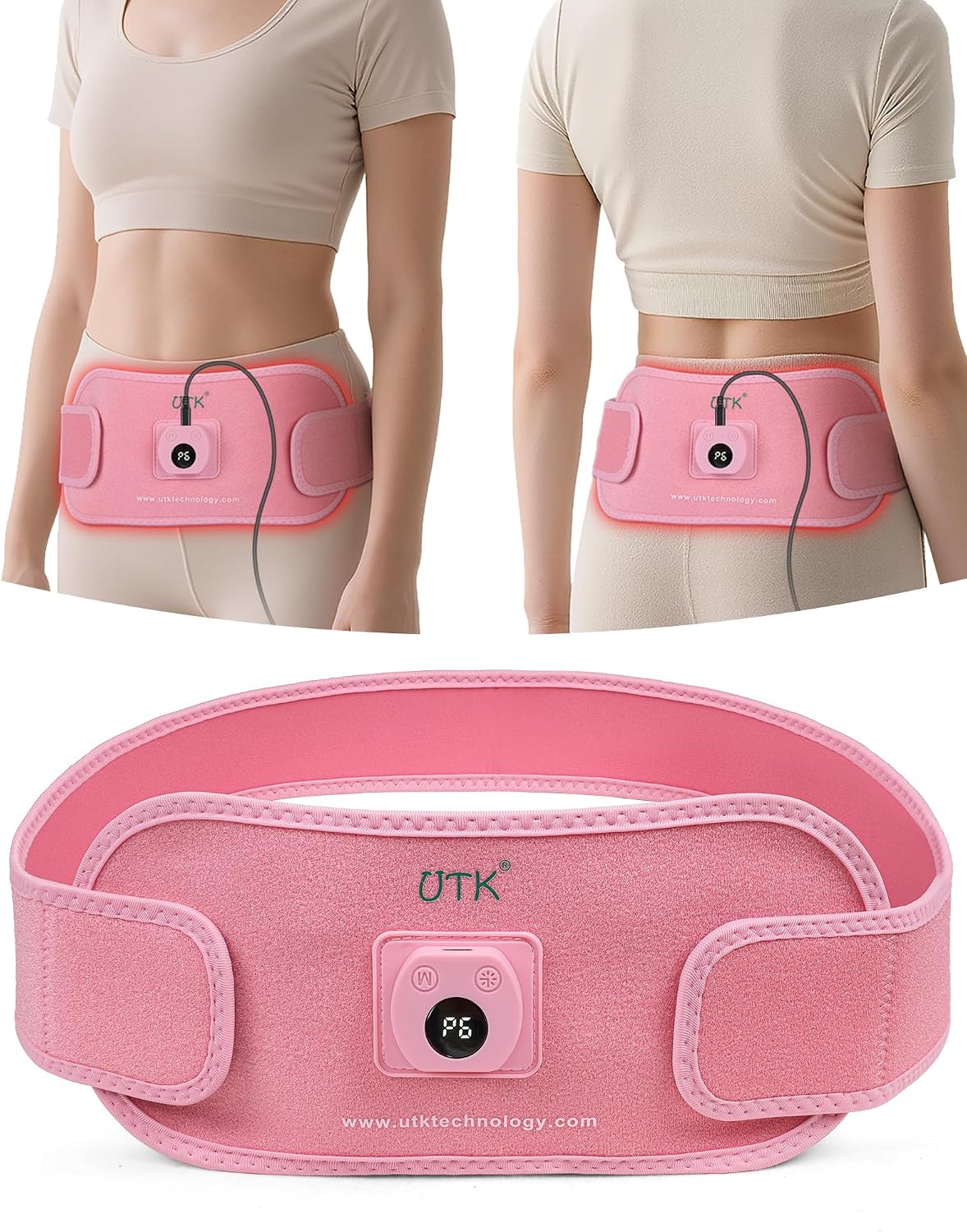 UTK Heating Pad for Period Cramps,Deep Infrared Light Therapy for Pain Relief, 660&850nm Red Light Therapy,Wearable Belt for Abdomen Waist,6 Heat Mode,30Min Auto-Off,FSA-HSA Eligible,Pink