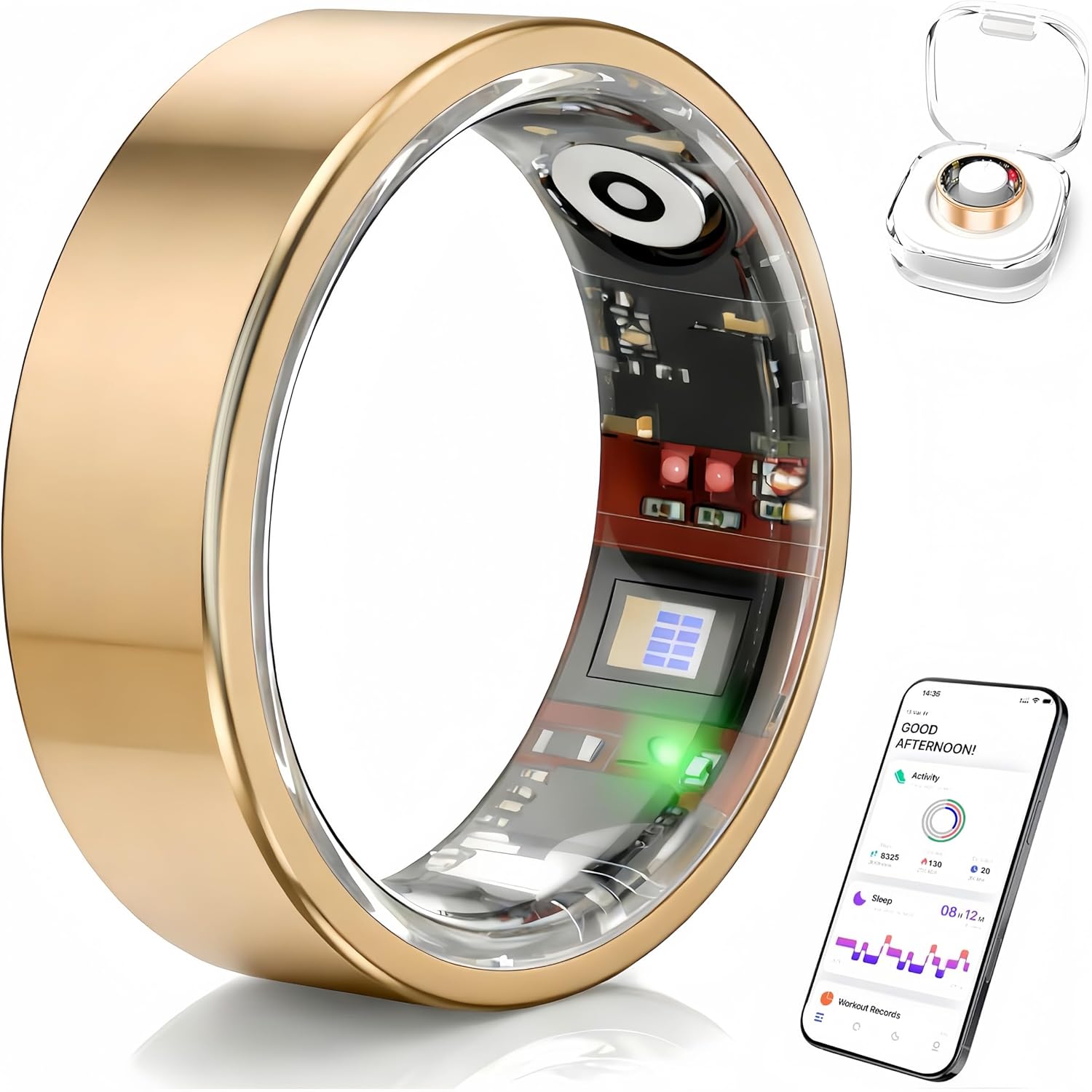 Smart Ring for Women & Men, Health Tracker Ring Supports Heart Rate, Blood Oxygen,Blood Pressure, and Charging case, IP68 Waterproof Fitness Ring for iOS/Android, No Subscription Fee (RoseGold, 8#)
