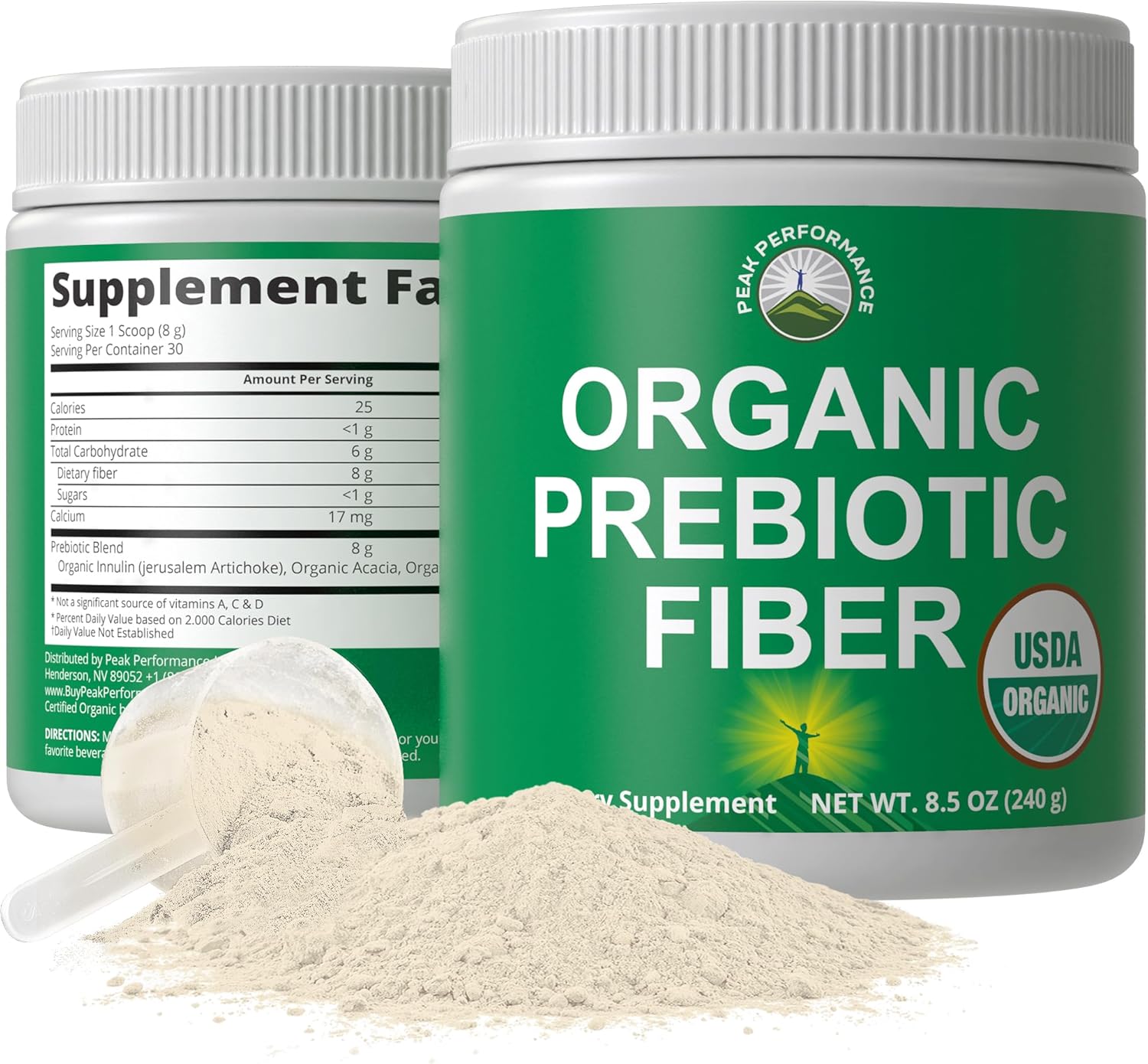 USDA Organic Prebiotic Fiber 3-in-1 Vegan Powder for Gut Health – Raw Whole Food Plant Based Prebiotics Digestive Supplement with Inulin (Jerusalem Artichoke), Acacia Fibers, SunFiber 240g