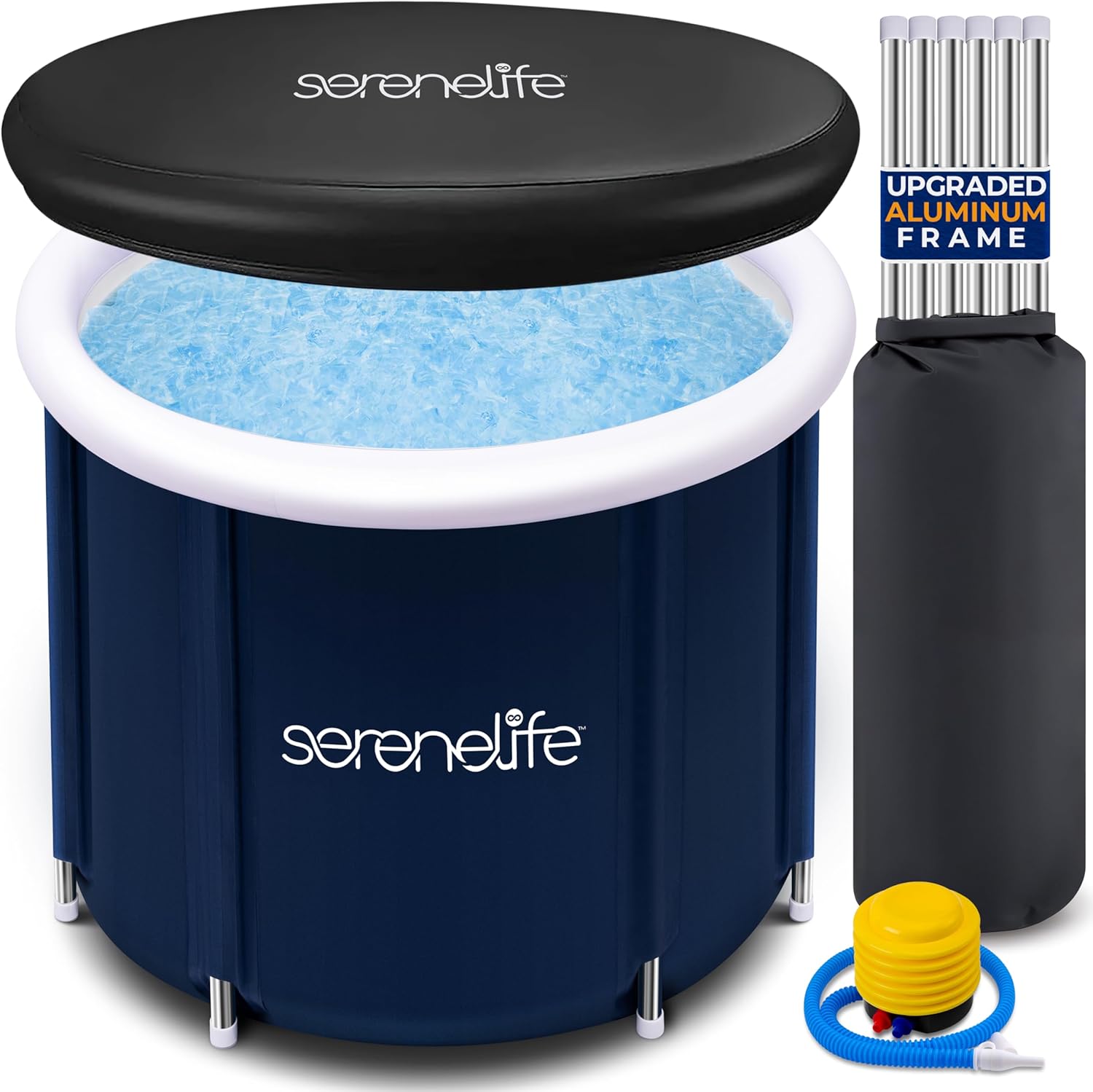SereneLife Inflatable Insulated Cold Plunge Tub – One Person Ice Bath Tub with Lid, Cold Plunge Relaxation Pod for Athletes with 78 Gallons Capacity (Black)