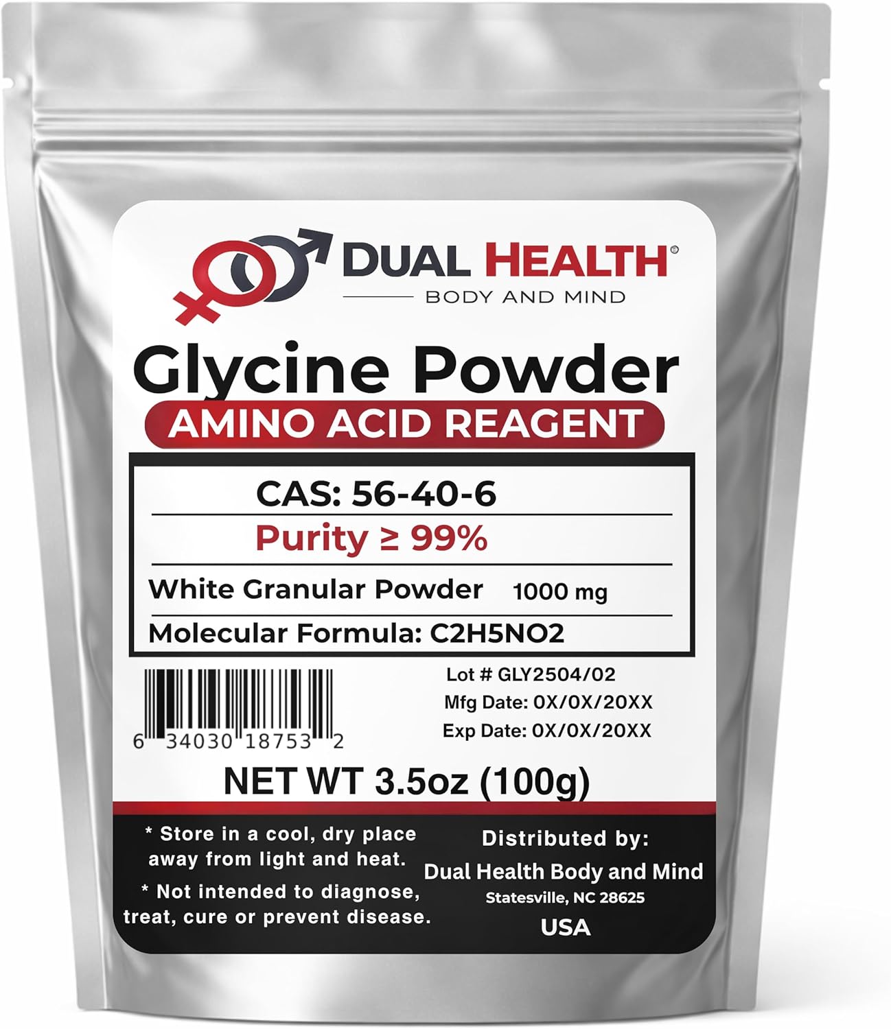 Glycine Powder (100g / 3.5oz) Pure Free Form Glycine Bulk Supplements, Sleep Amino Acid, Non-GMO, Gluten Free