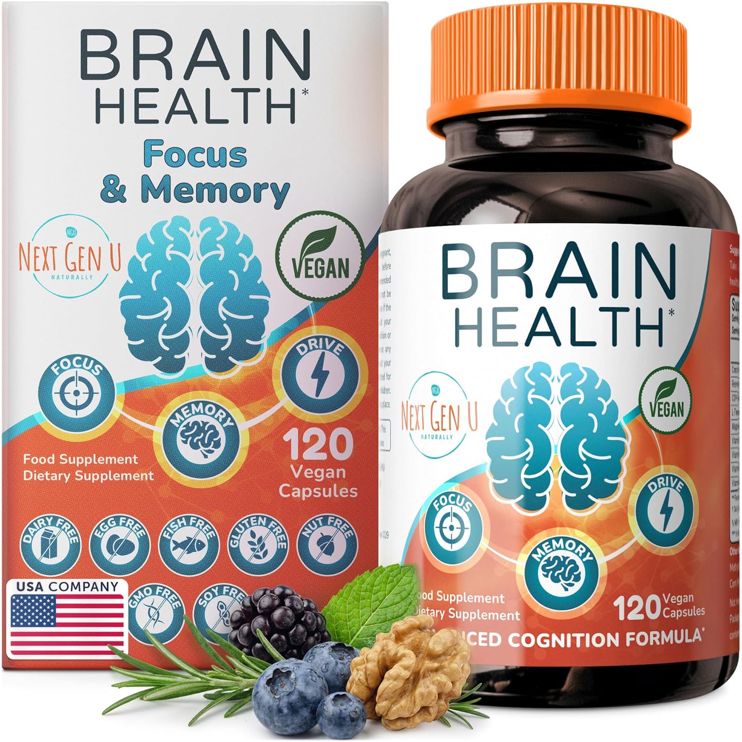 Brain Supplement – 120 Vegan Capsules – Dietary Nootropic May Help Memory, Cognitive Function & Focus – Formulation with Amino Acids, Polyphenols & B Vitamins – for Women, Men & Seniors – by NextGenU