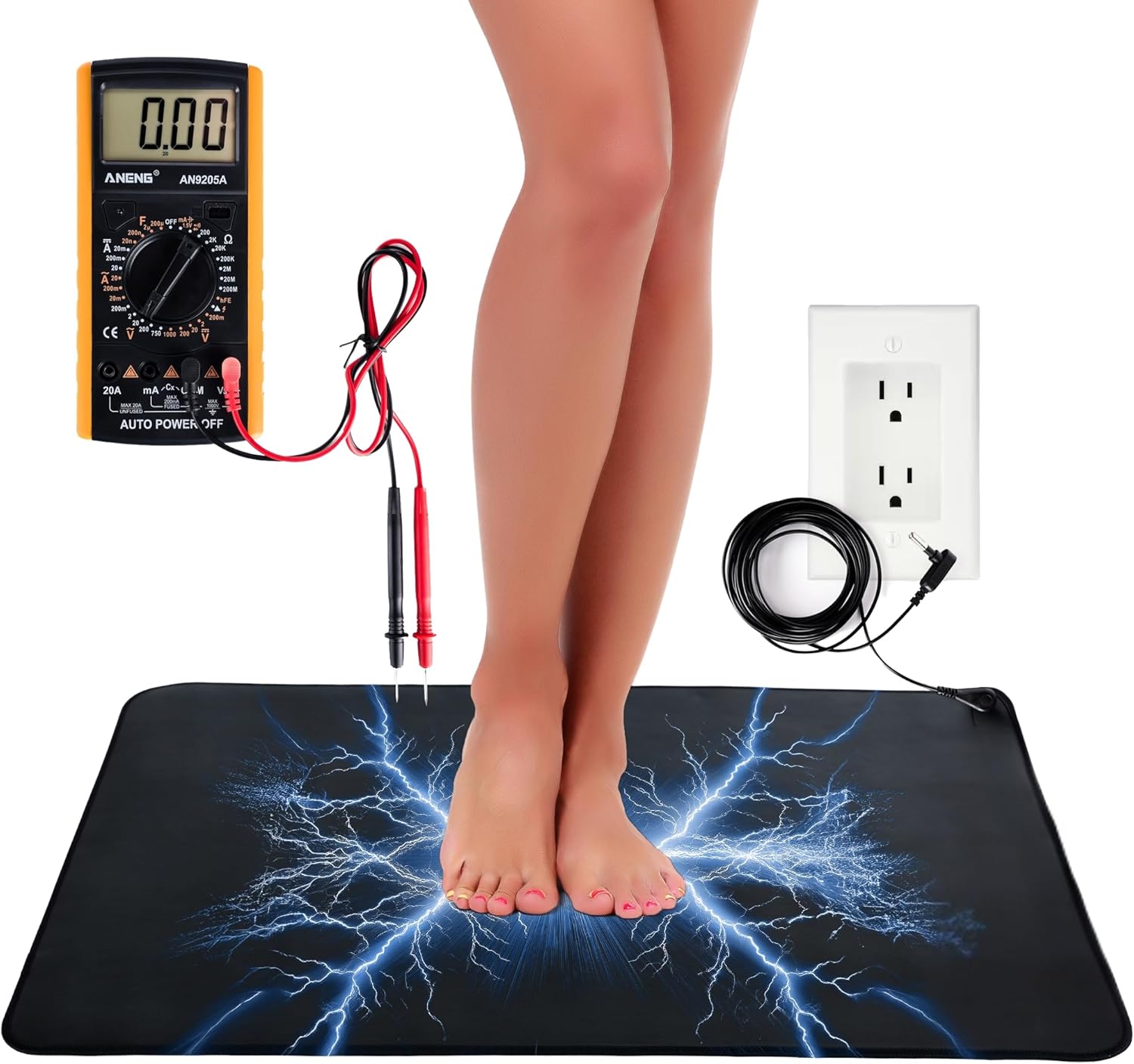 Grounding Mat for Feet & Desk – Better Sleep, Pain Relief & EMF Protection | 24″x16″ Conductive Carbon Earthing Pad | Boost Blood Circulation & Reduce Inflammation | 15ft Cord | Vegan Leather