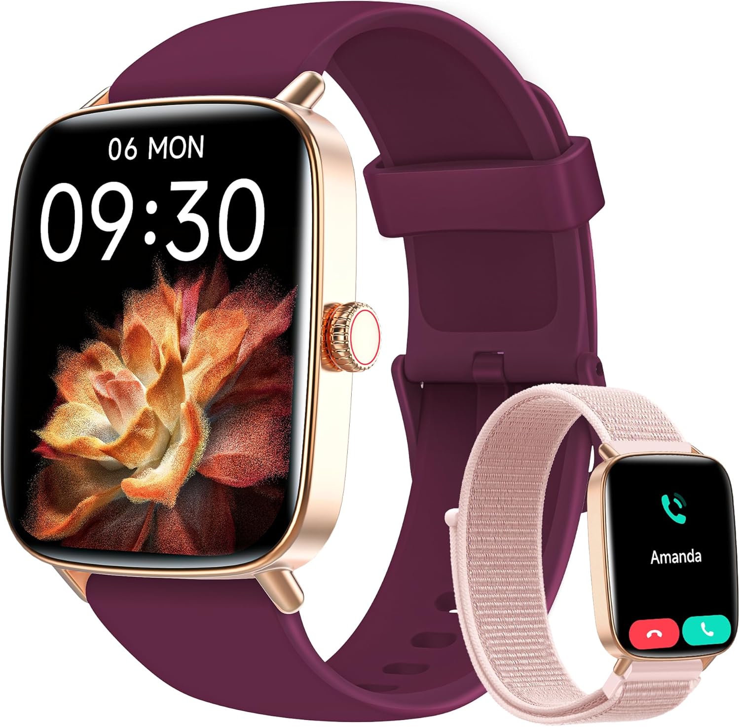 Smart Watch for Women Men, 1.85″ HD AMOLED Fitness Tracker (Answer/Call) with 24/7 Heart Rate/Sleep/SpO2 Monitor for iPhone & Android, 120+ Sports Modes Smartwatch with IP68 Waterproof, 2 Bands