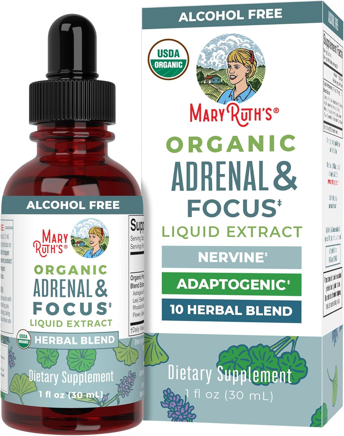 MARYRUTH’S Organics – USDA Organic Brain Nootropic Supplement for Adults with Ginkgo Biloba & Astragalus | Focus & Adrenal Support | Brain & Memory Drops | Vegan | Non-GMO | Gluten Free | 30 Servings