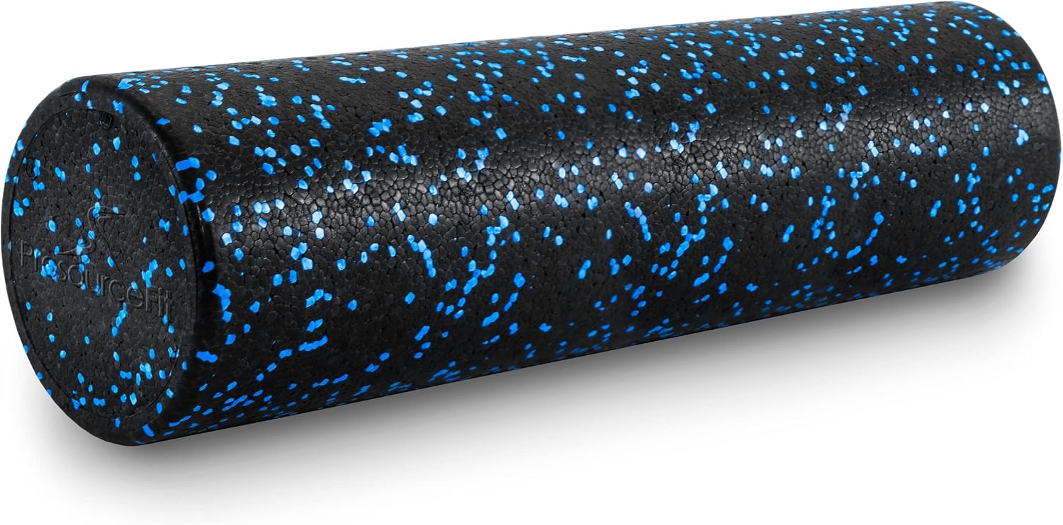 ProsourceFit High Density Foam Rollers 24 – inches long, Firm Full Body Athletic Massage Tool for Back Stretching, Yoga, Pilates, Post Workout Muscle Recuperation, Black/Blue