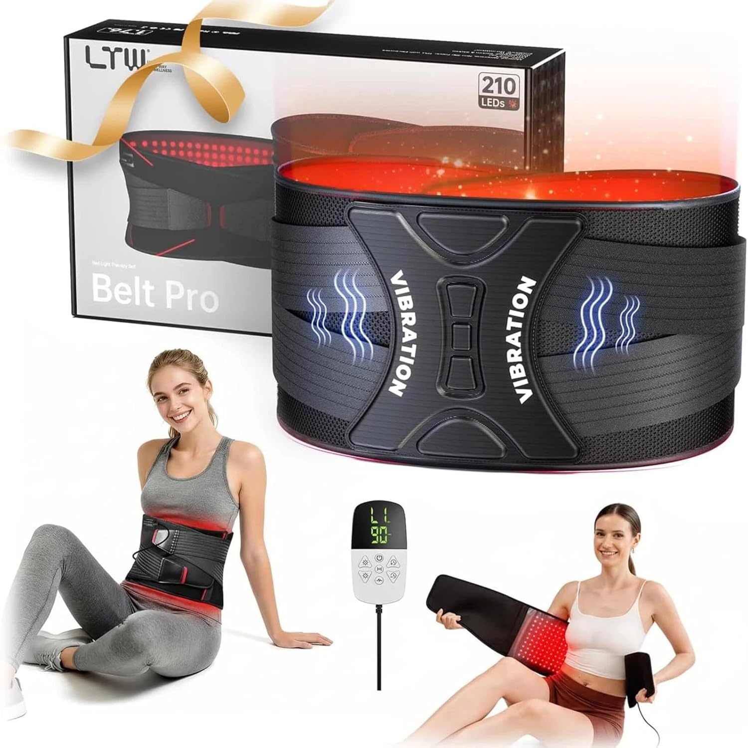 LTW FSA & HSA Eligible Red Light Therapy Belt, 210 LEDs Infrared Red Light Therapy for Body, 660nm & 850nm Near Infrared Wrap with Vibration for Back Pain Relief (49″ x 9″ 210 LEDs)