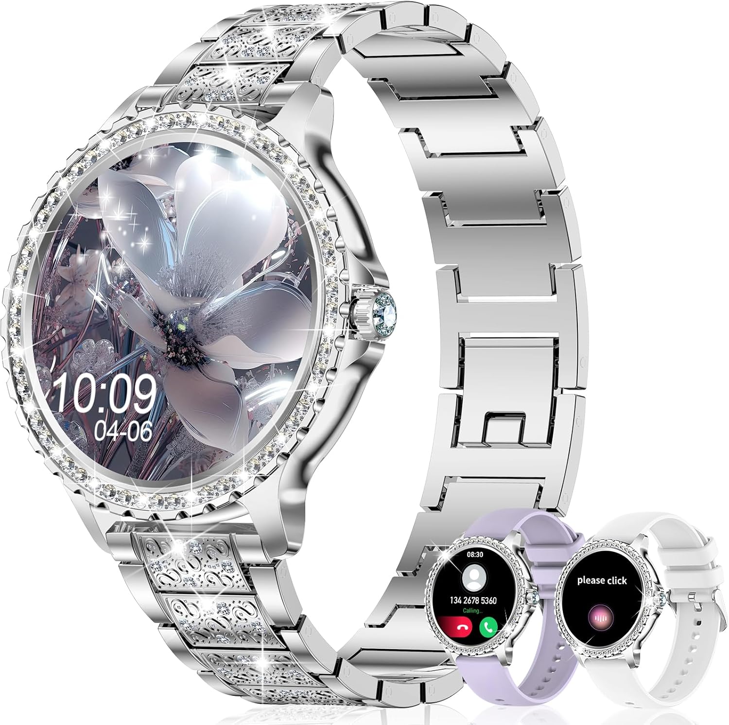 Smart Watch for Women with Diamonds (Answer/Make Call),1.32”Full Screen Smart Watch for Android /iOS,Fitness Tracker with Heart Rate/Blood Oxygen/Sleep Monitor/AI Voice Watches for Women,3 Straps