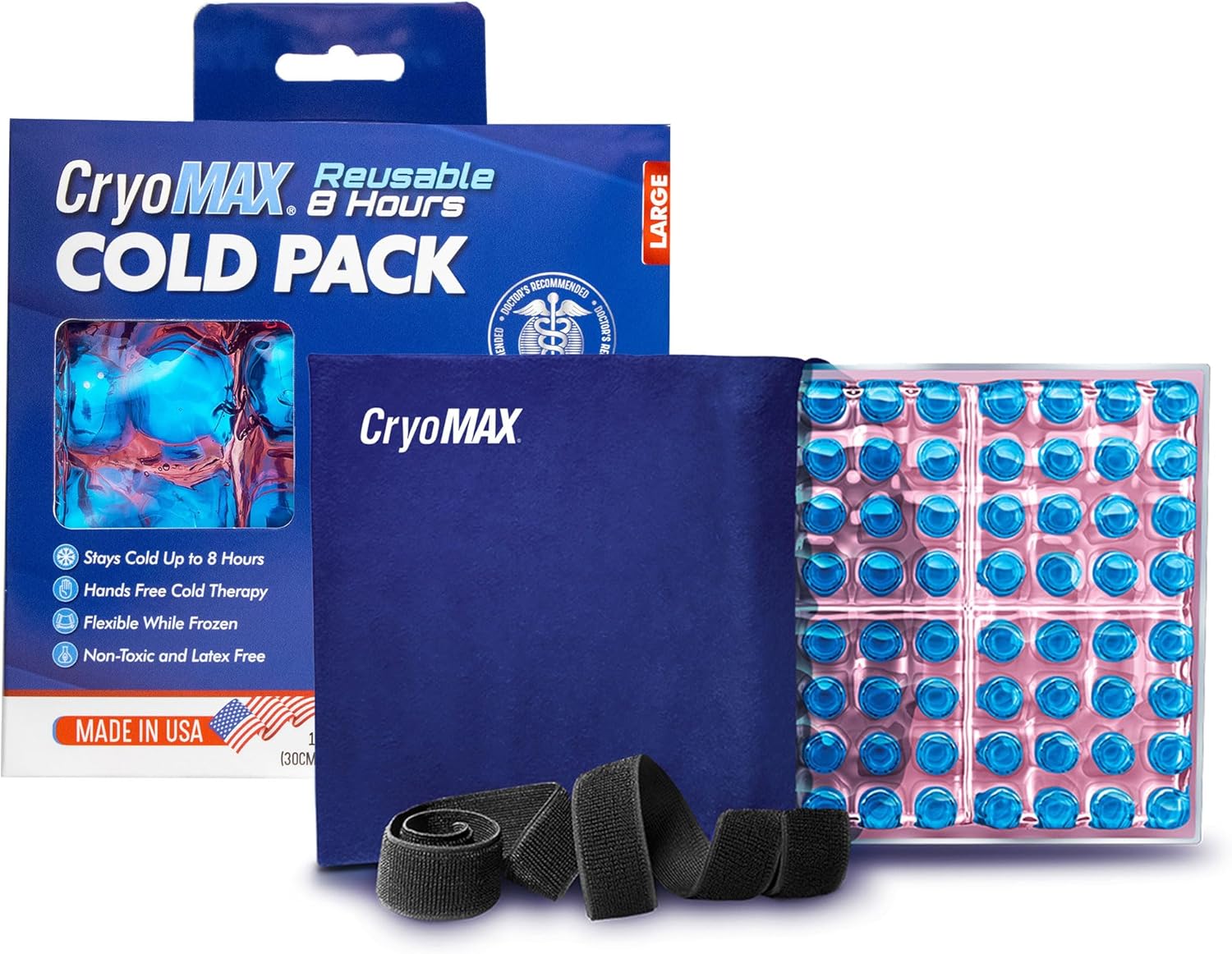 CryoMAX Cold Pack, Reusable, Latex Free, 8 Hour Cold Therapy, Large, 12″ x 12″ (1 Count)