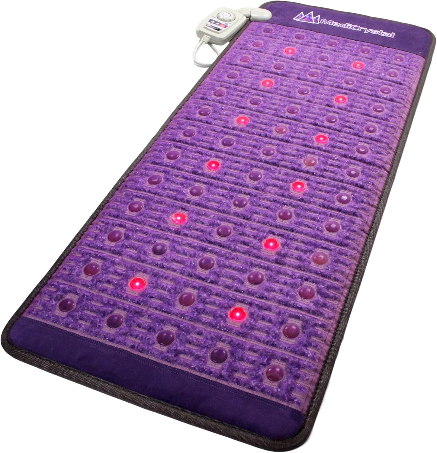 MediCrystal Far Infrared Amethyst Mat – Natural Agates + Photon Red Lights – FDA Registered Manufacturer – Negative Ion – FIR Heating Pad (Midsize 60″ L x 24″ W)