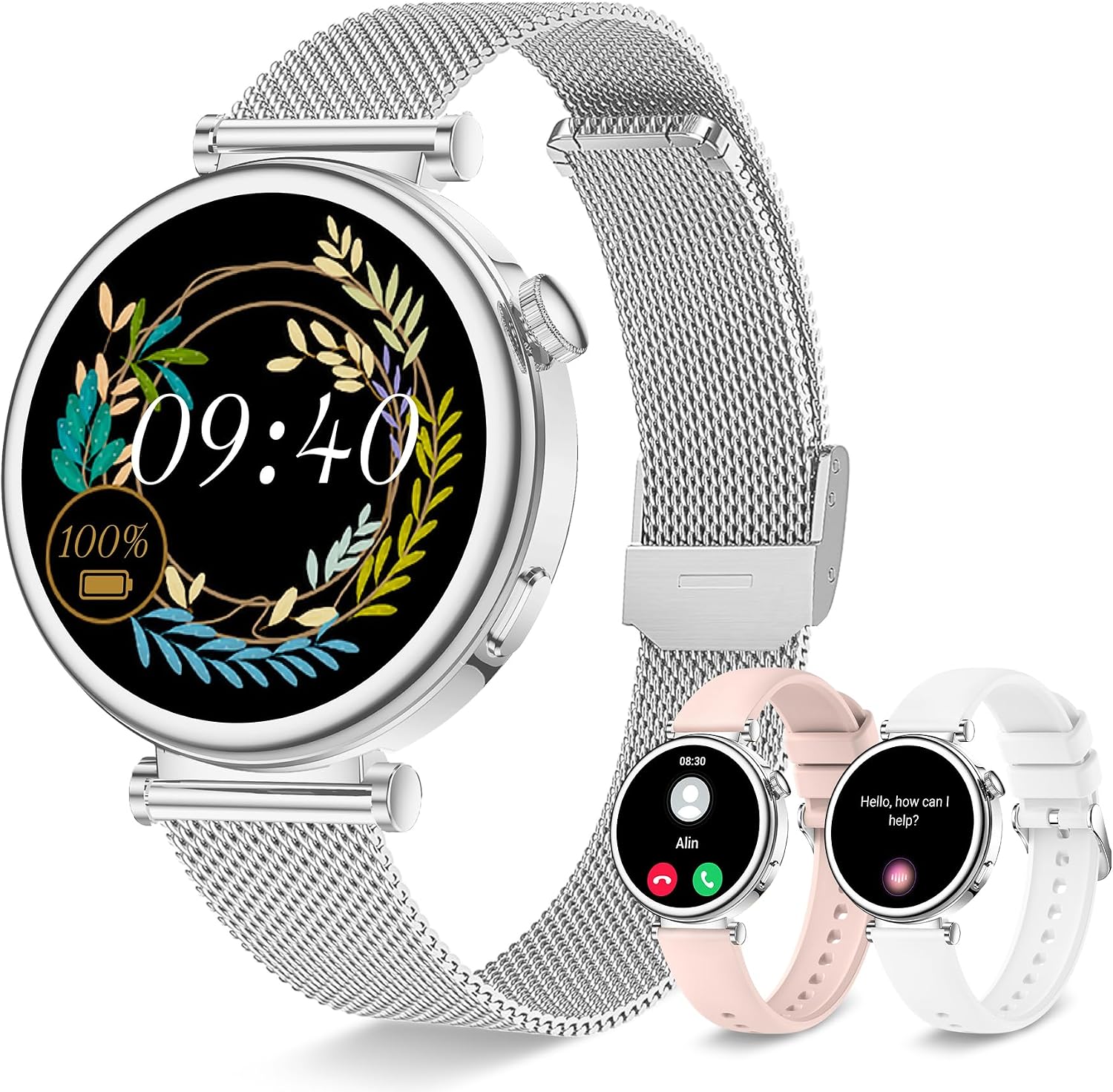Smart Watch for Women with Bluetooth Call, Fitness Watch Step Counter Heart Rate Sleep Monitor 100+ Sports Modes Fitness Tracker, DIY Dial Stylish Ladies Watch, Smartwatch Android iOS 41mm (Silver)