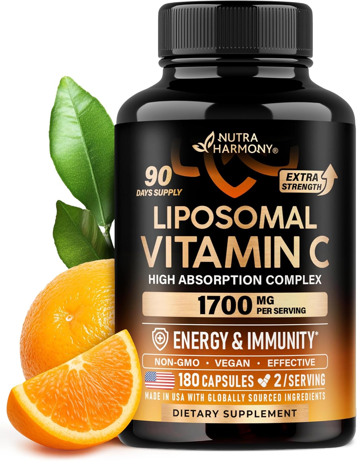 Liposomal Vitamin C 1700 mg – High Absorption Fat Soluble Complex – Antioxidant, Energy Boost & Immune Support – Vitamin C Supplement – NON-GMO, SOY-Free & Gentle on Stomach – 180 Capsules