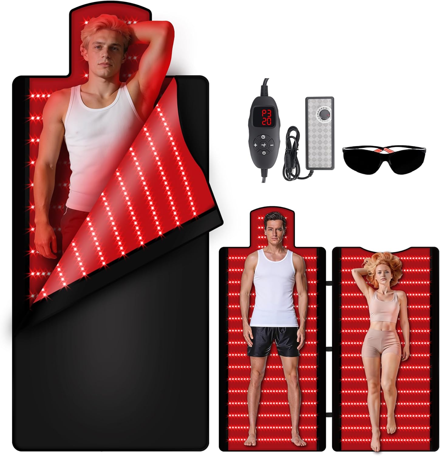 Red Light Therapy Mat for Full Body, 74.6″x33.3″ Large Sleeping Bag Blanket, Infrared Light Pad, Soft Leather, Adjustable Timer, Ideal Home Gift for Men & Women Athletes, Seniors, Office Workers