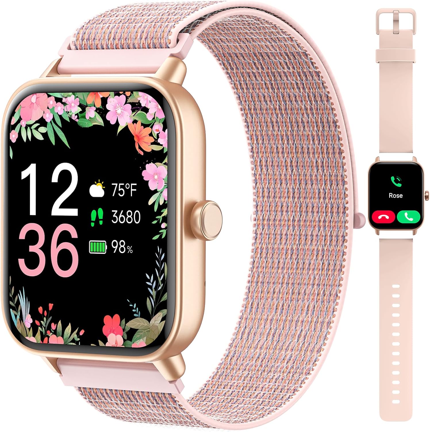 Smart Watches for Women, 1.85″ Alexa Fitness Trackers with Call & SMS, Heart Rate, SpO2, Stress & Sleep Monitor, IP68 Waterproof Smartwatch for Android iPhone Samsung etc., 100+ Sports Modes, 2 Bands