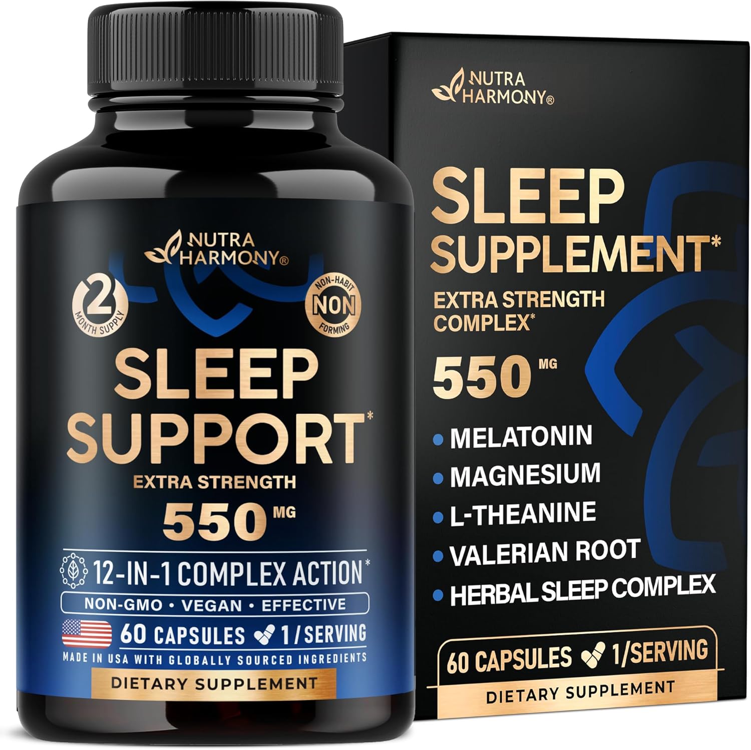 Sleeping Pills for Adults 550mg – Melatonin 3mg | Valerian Root for Sleep | L-Theanine | Magnesium – Natural Sleep Aid Supplement – Non-Habit Forming Rest Support – Lab Tested – 1/day, 2 Month Supply