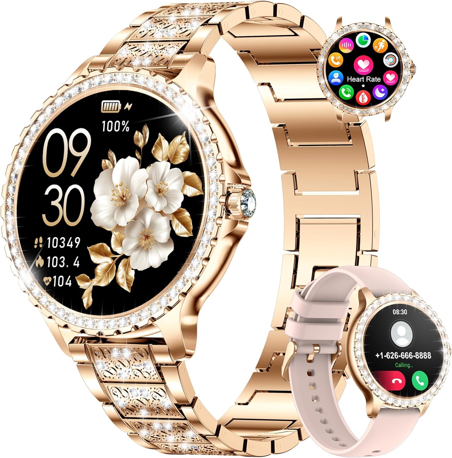 LIGE Smart Watches for Women,1.32″ HD Fitness Tracker Watch with Answer/Make Call,AI Voice Control,Heart Rate/Calories/SpO2 Monitor 100+ Sport Modes Ladies Smartwatch for Android iOS 2 Straps Gold