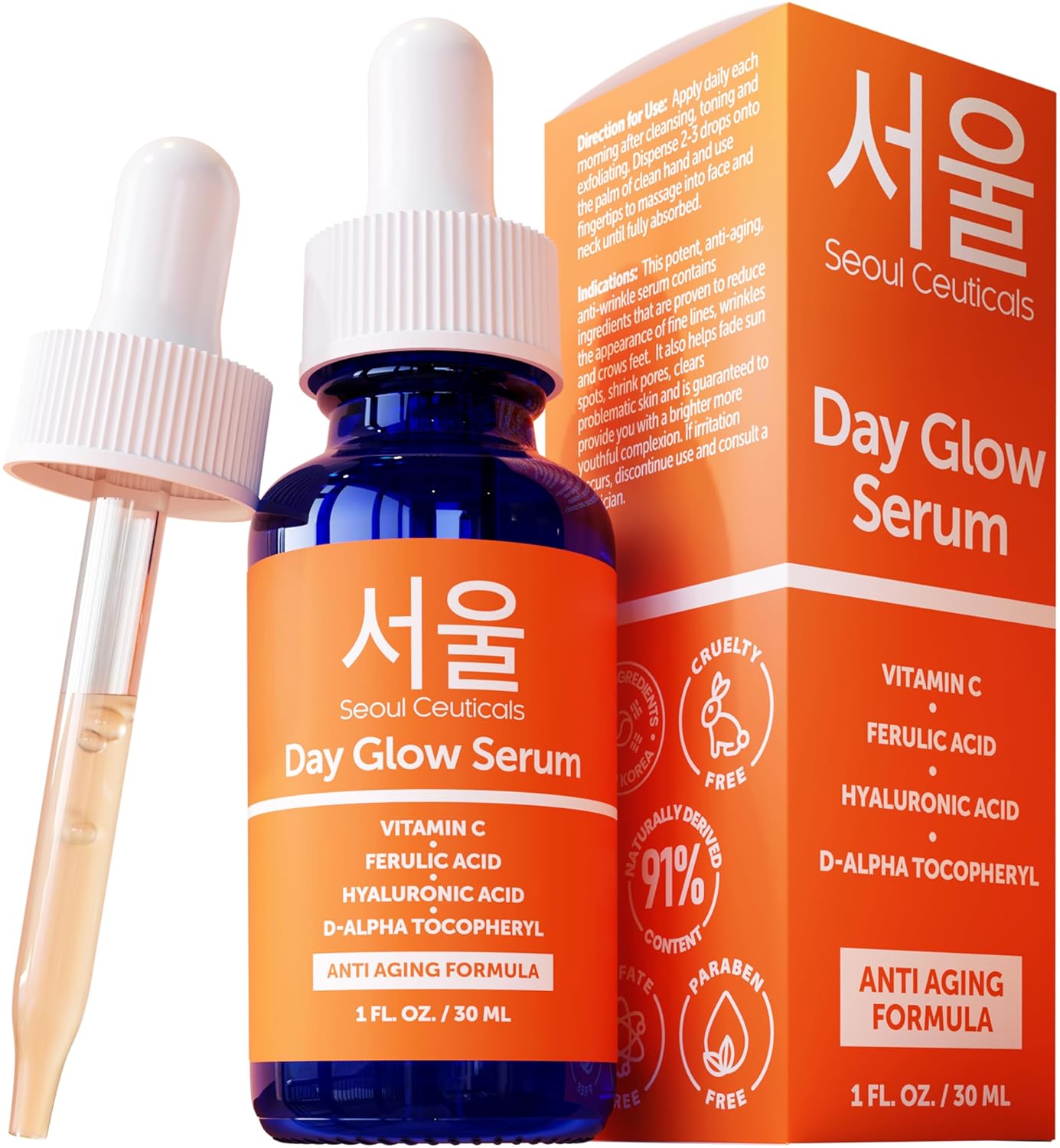 SeoulCeuticals Korean Skin Care Korean- 20% Vitamin C Hyaluronic Acid Serum + CE Ferulic Acid – Potent Anti Aging, Anti Wrinkle Korean Beauty 1oz
