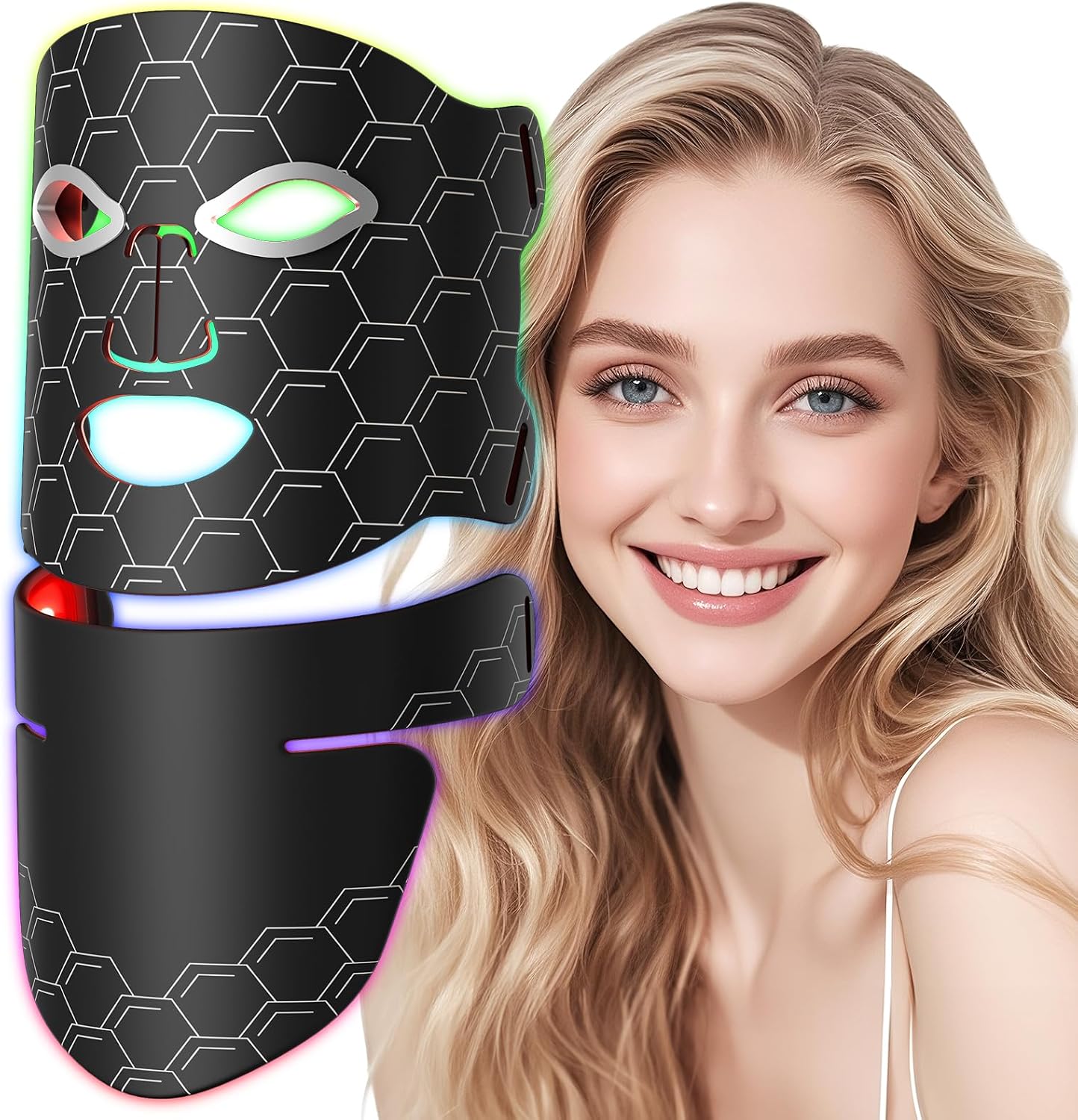 Red Light Therapy for Face LED Face Mask Light Therapy with Neck Device Eye Masks,Type C Charging, Adjustable Brightness Timer,Infrared Light Therapy Mask for Home,Travel,Yoga,Sleep,Working