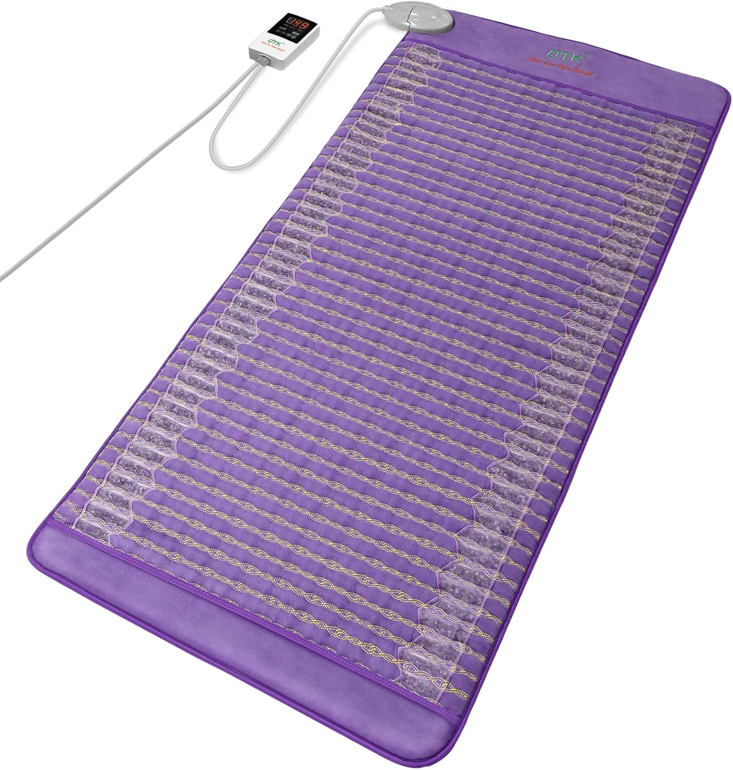 UTK 60” x 24” Large Far Infrared Heating Pad, 5X Pain Relief Full Body Amethyst Heating Pad for Back Waist Hip, Hotter to 149℉, FSA-HSA Eligible Weighted Mat, 16 Timers Auto-Off, Gift for Women Men