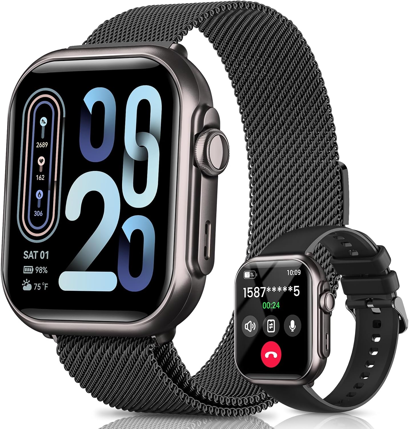 Smart Watch for Women for iPhone Android: 1.85″Smartwatch with Make/Answer Call Sleep Heart Rate SpO2 Blood Pressure Monitor IP68 Waterproof 120+Sport Mode Fitness Tracker 1000mAh Battery 2Bands Black